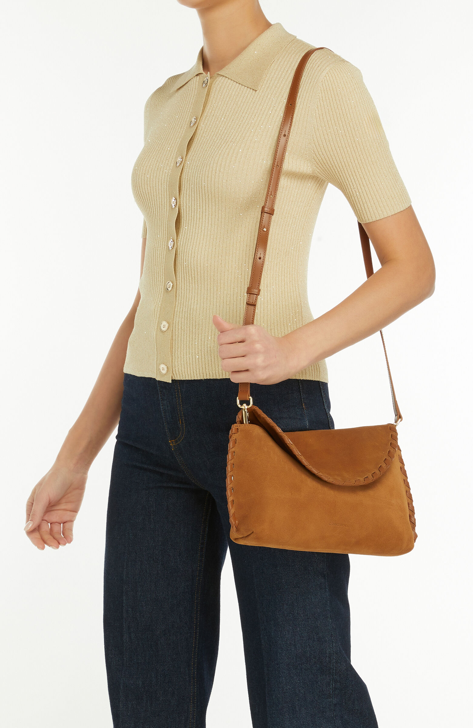 Taba Saraç Detaylı Kadın Süet Clutch