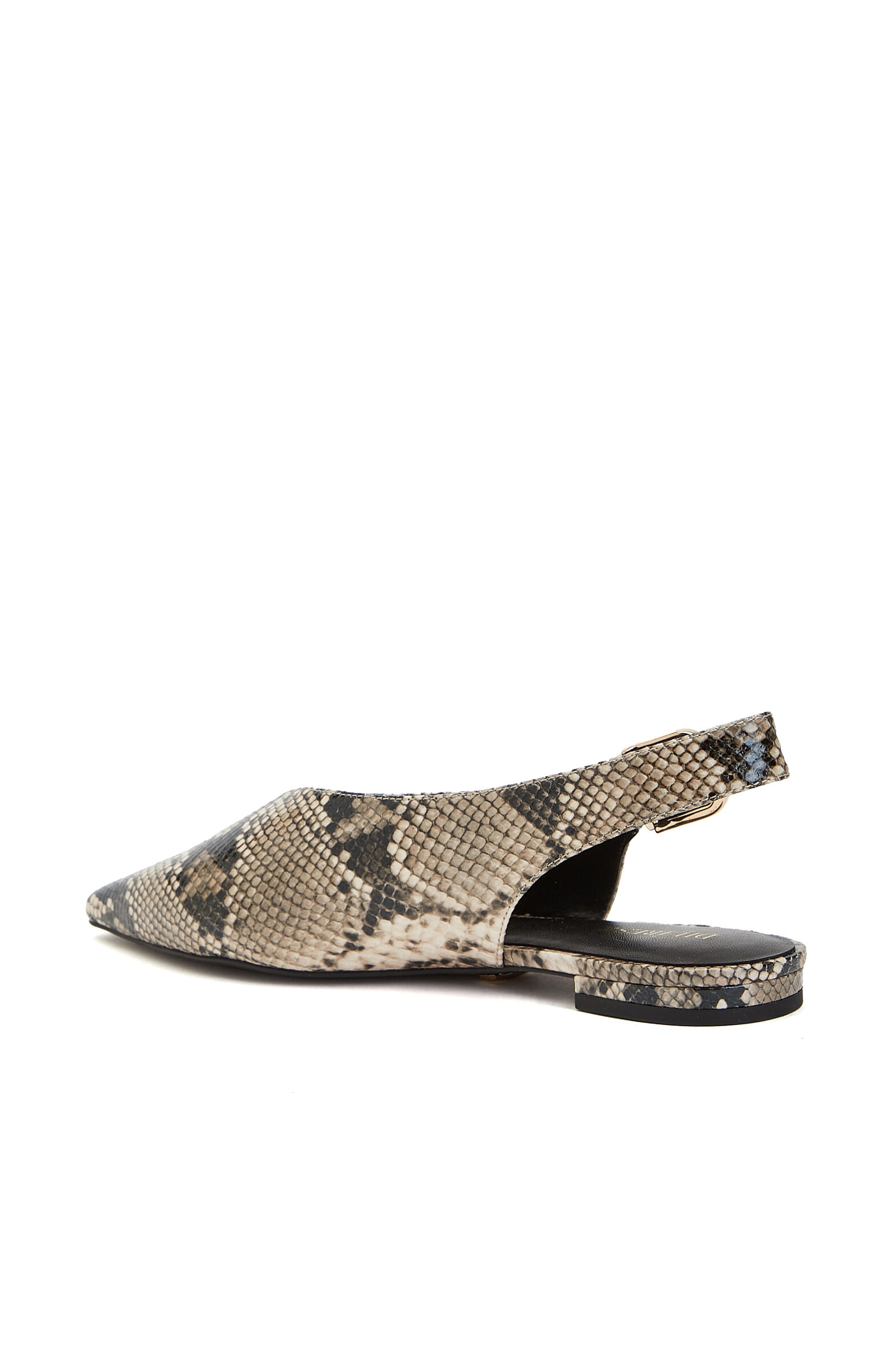 Siyah Bej Yılan Desenli Deri Babet