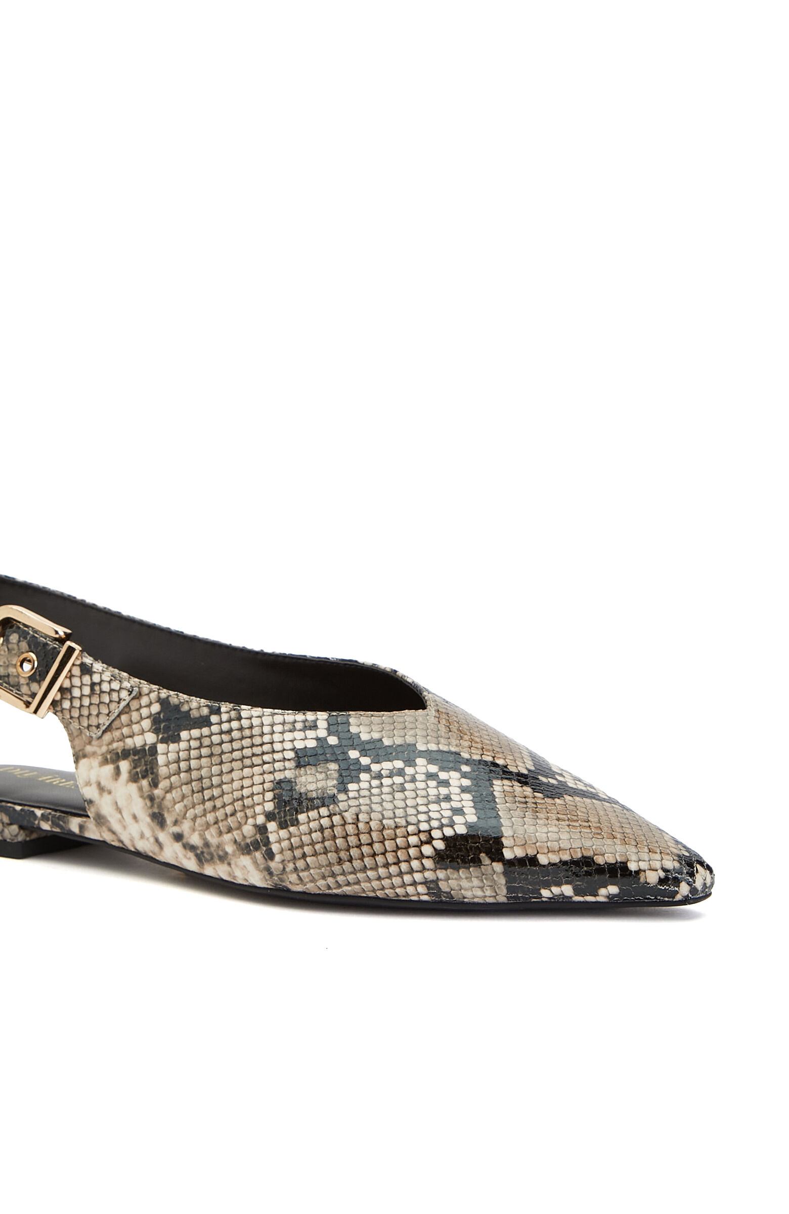 Siyah Bej Yılan Desenli Deri Babet