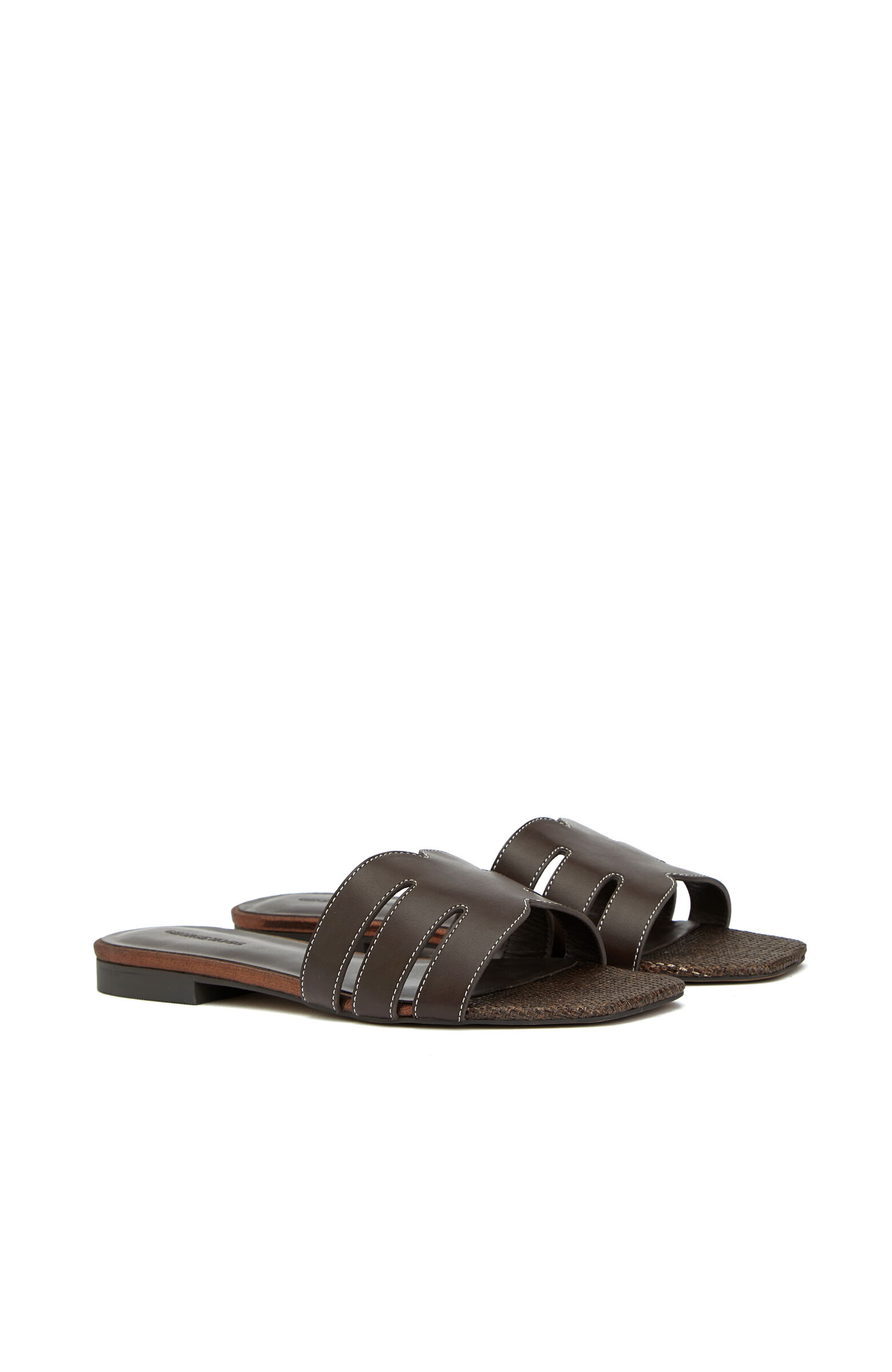 Tan Straw Detailed Women's Slippers