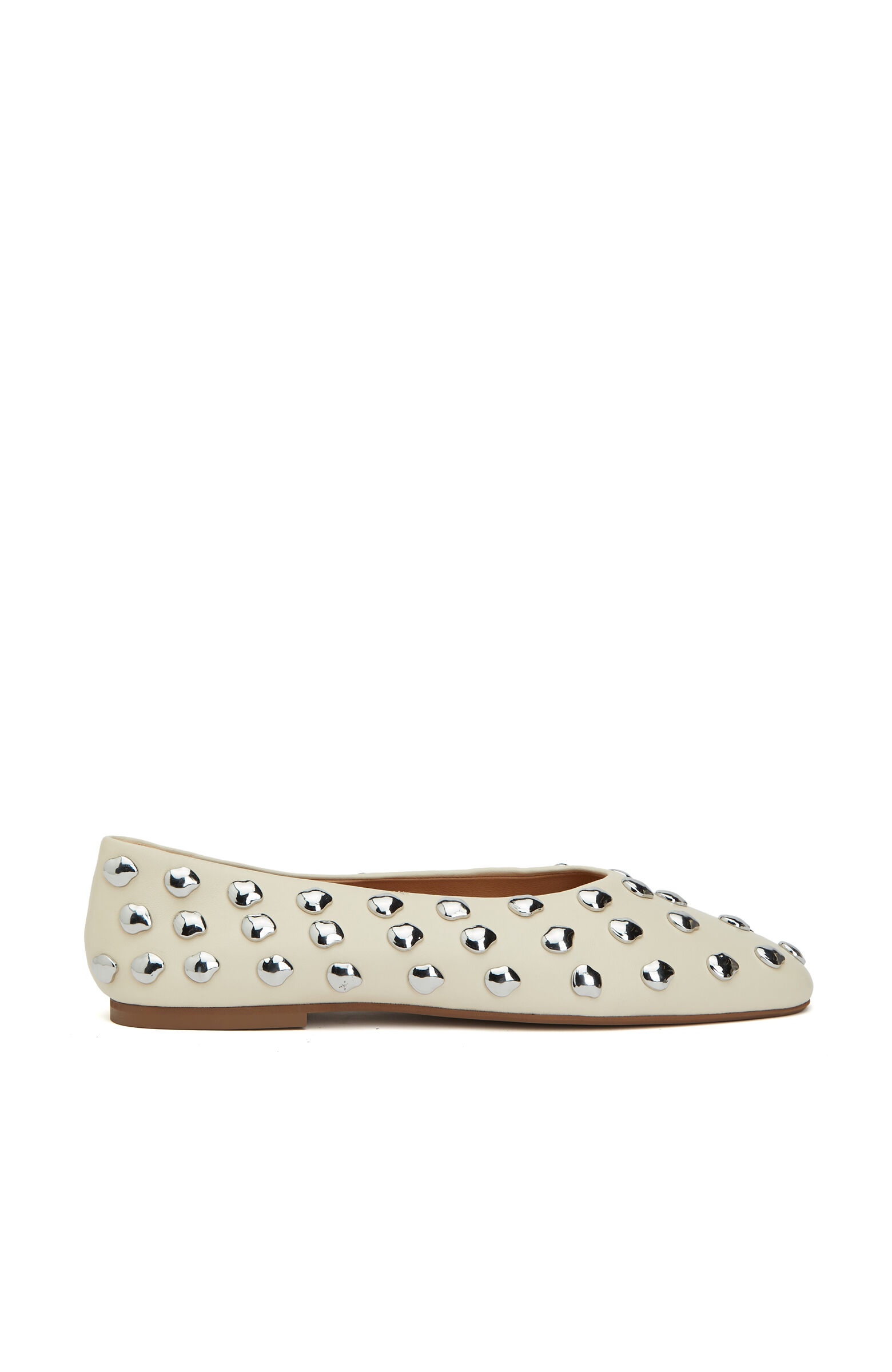 Kırık Beyaz Taşlı Deri Babet