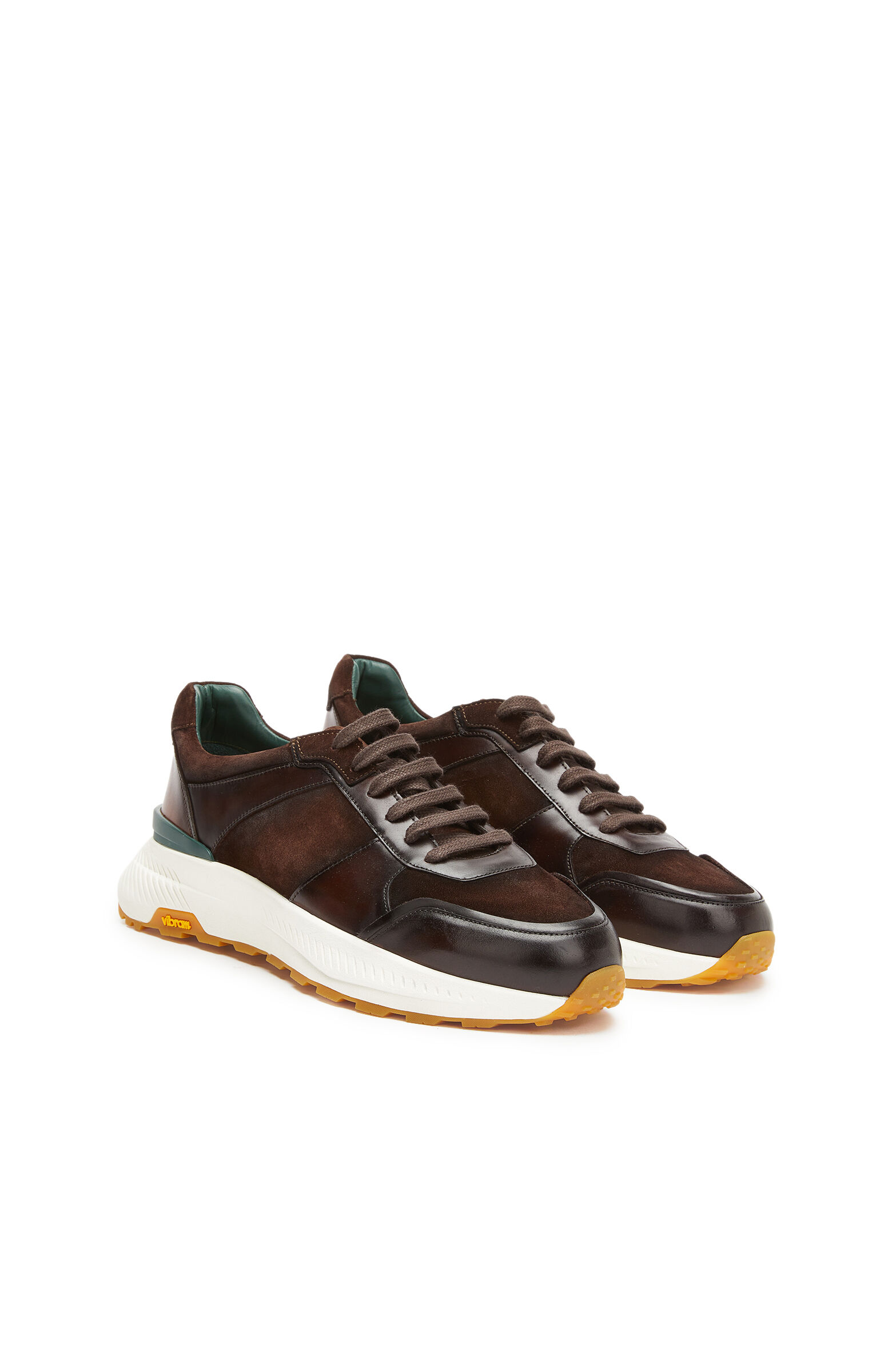 Brown Vibram Sole Detailed Men's Leather Sneakers