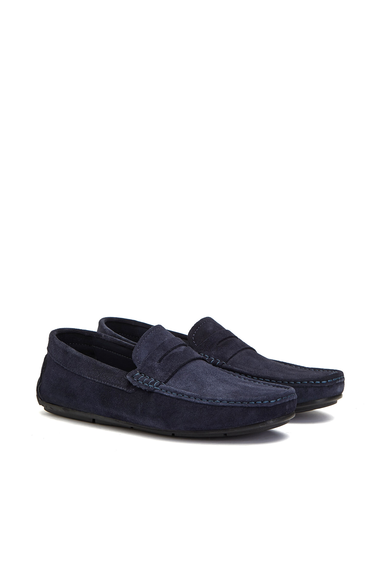 Navy Blue Saddle Detailed Men's Suede Loafer