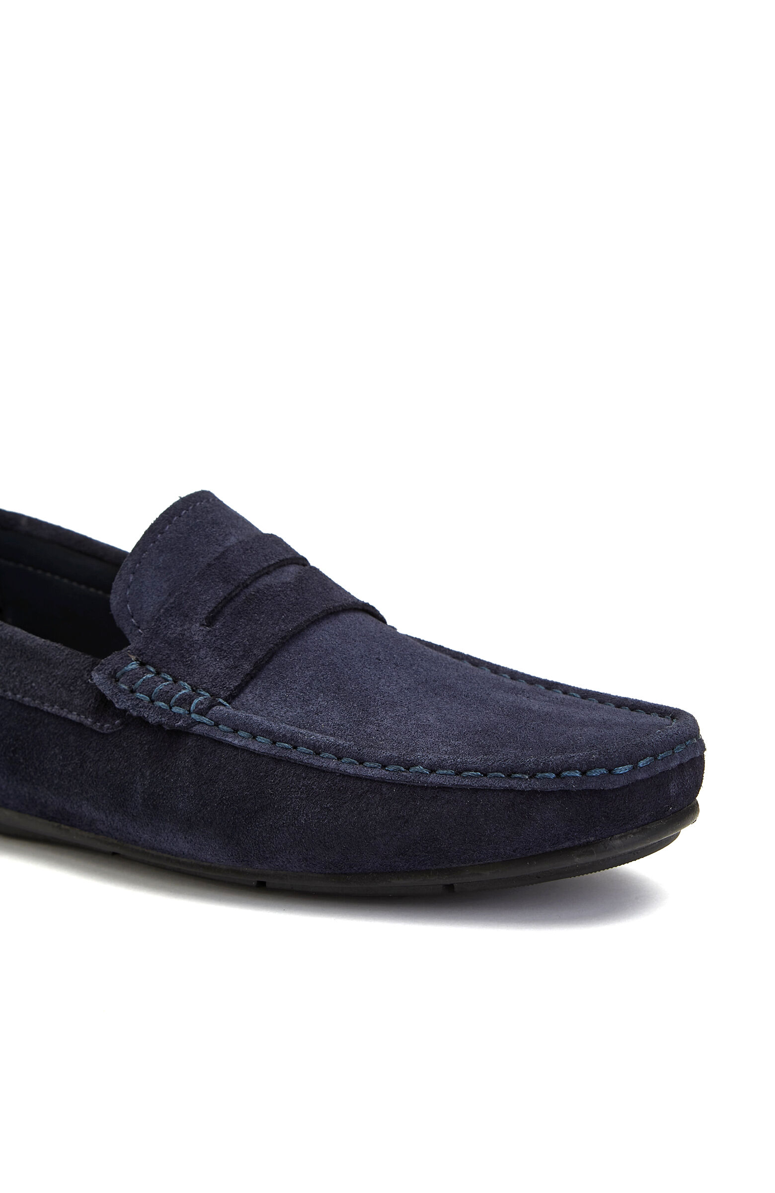 Navy Blue Saddle Detailed Men's Suede Loafer