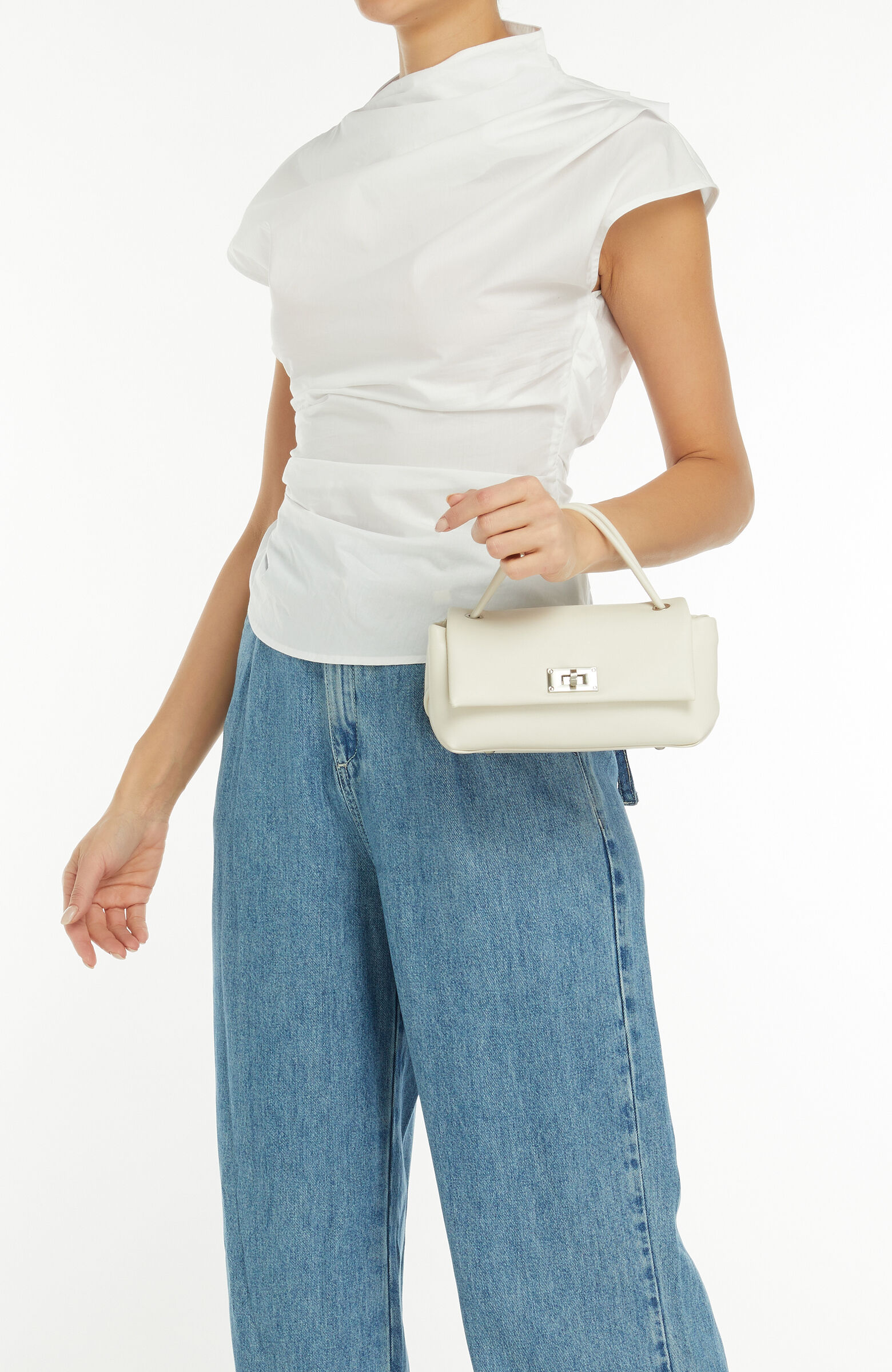 Kırık Beyaz Kadın Mini Deri Çanta