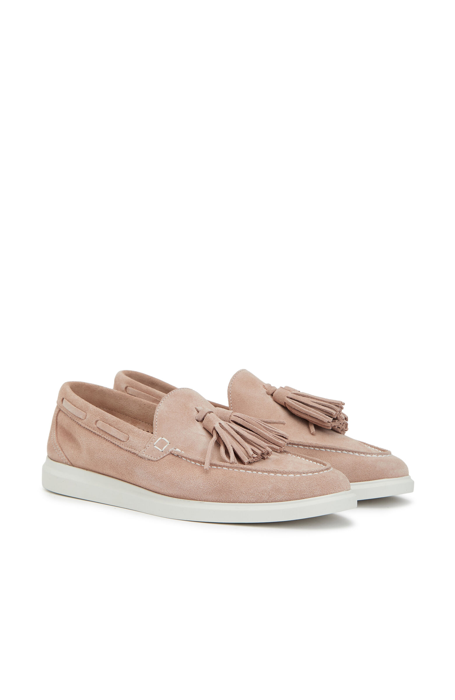 Bej Püsküllü Kadın Süet Loafer