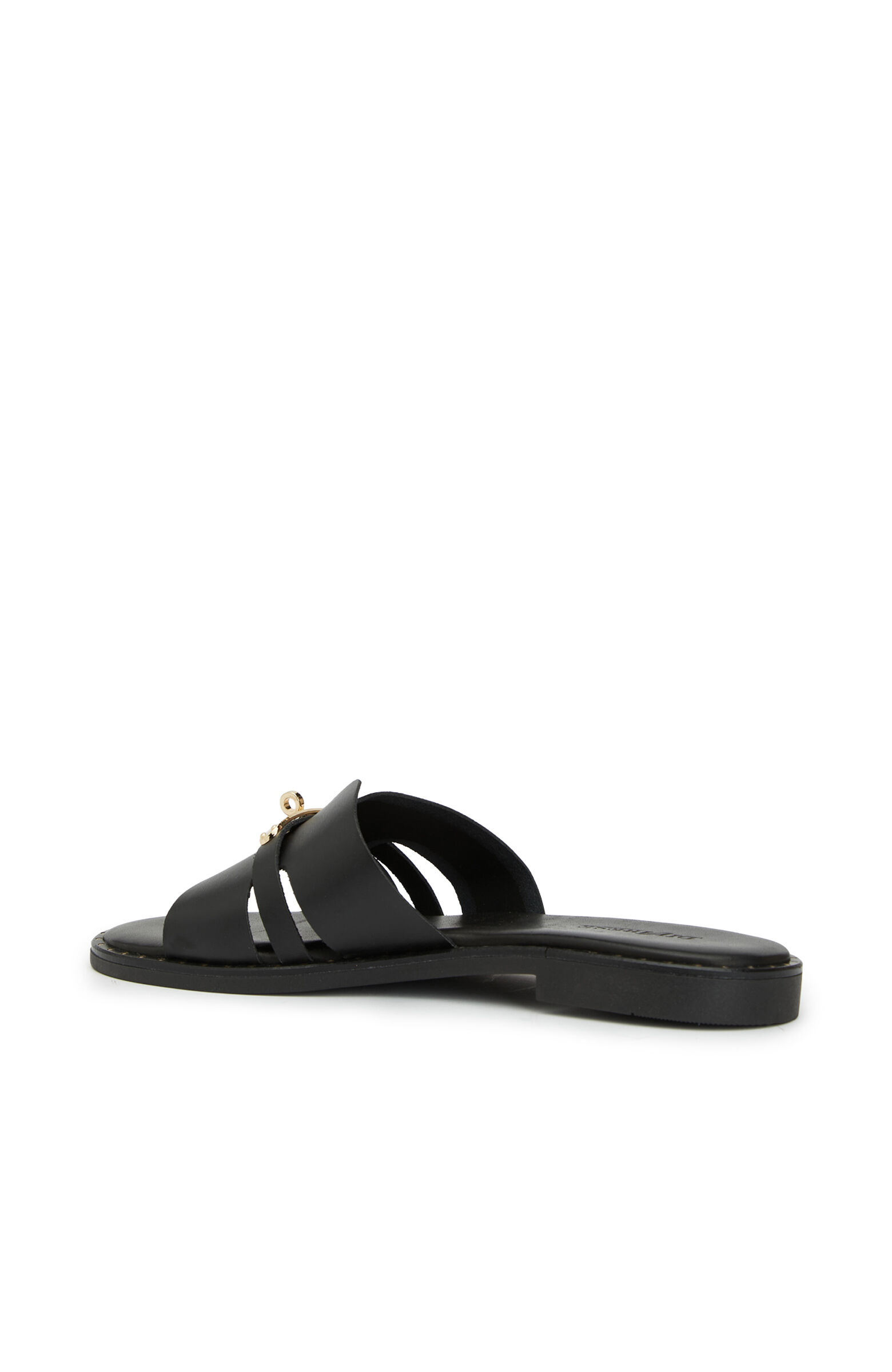 Black Buckle Detailed Women's Leather Slippers