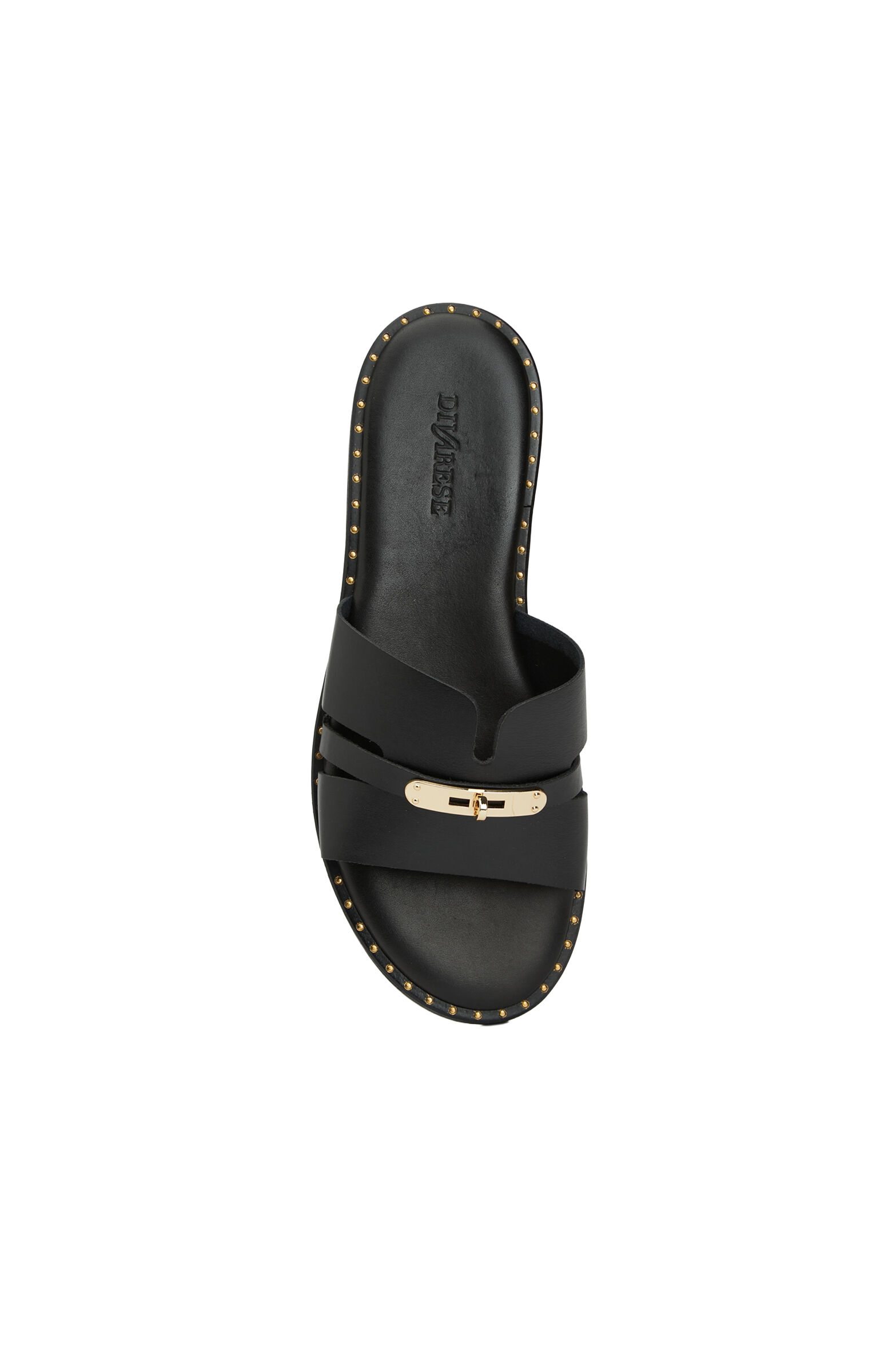 Black Buckle Detailed Women's Leather Slippers