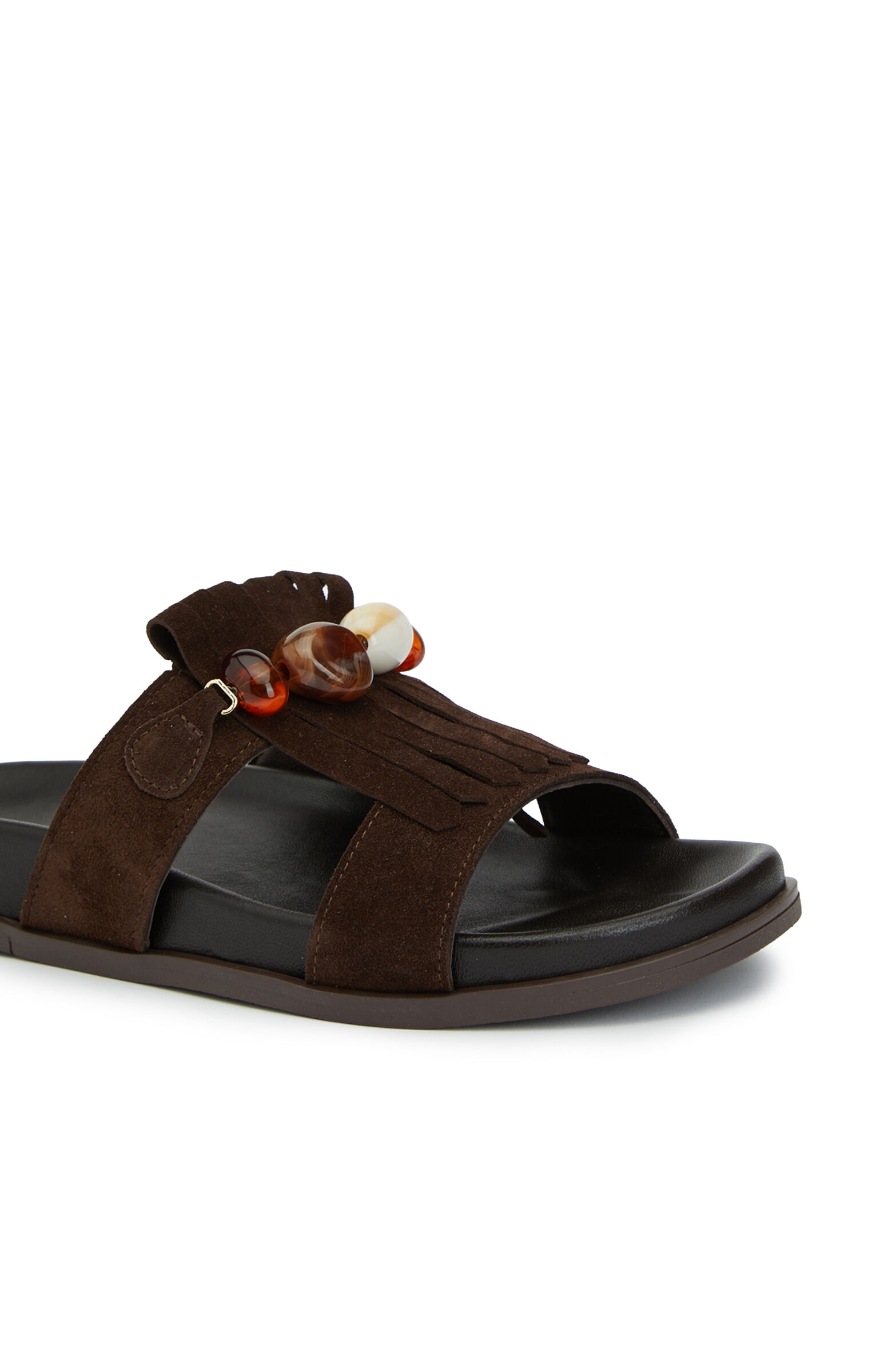 Kahverengi Aksesuar Detaylı Kadın Deri Terlik