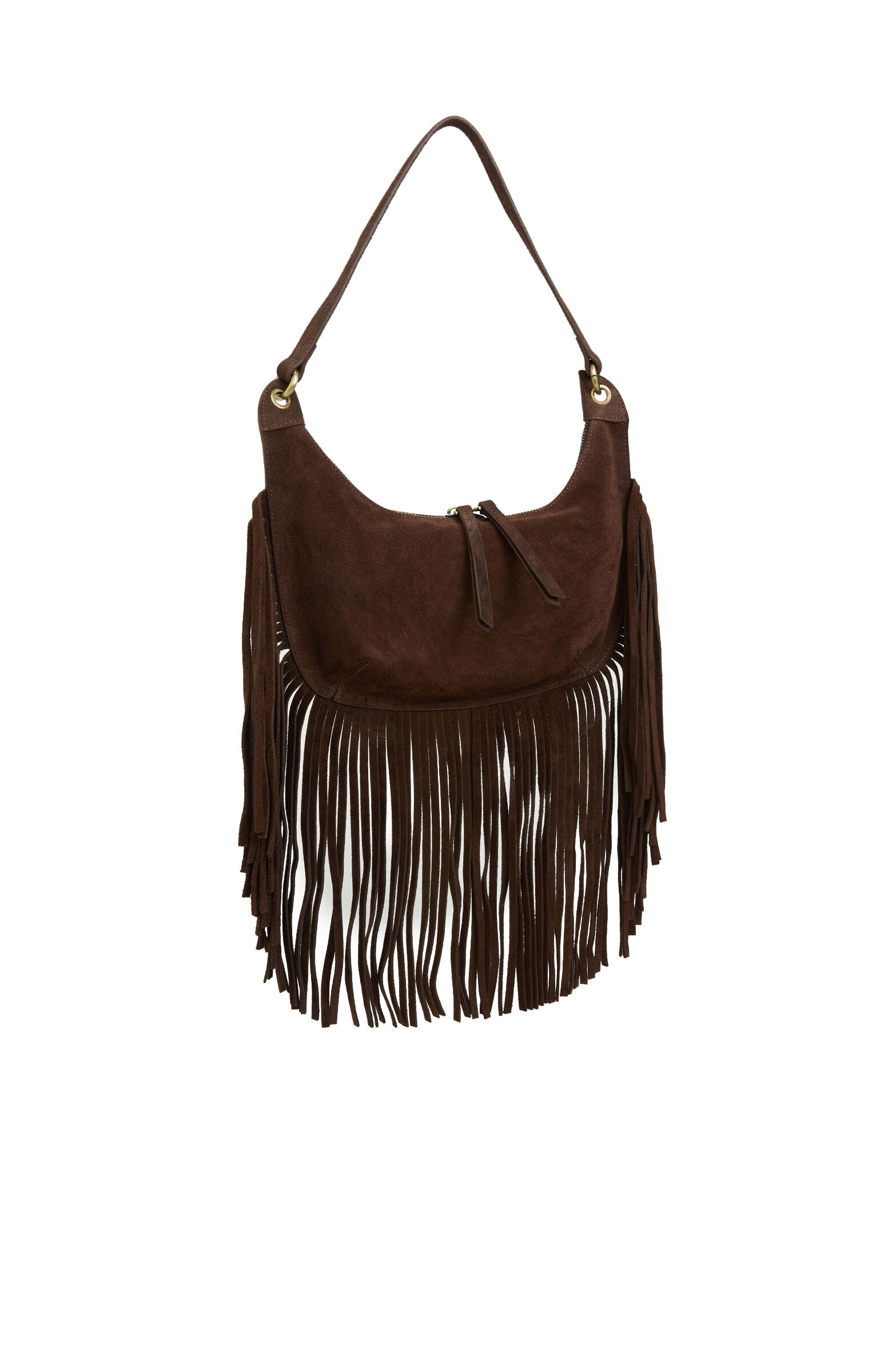 Kahverengi Püsküllü Kadın Süet Çanta