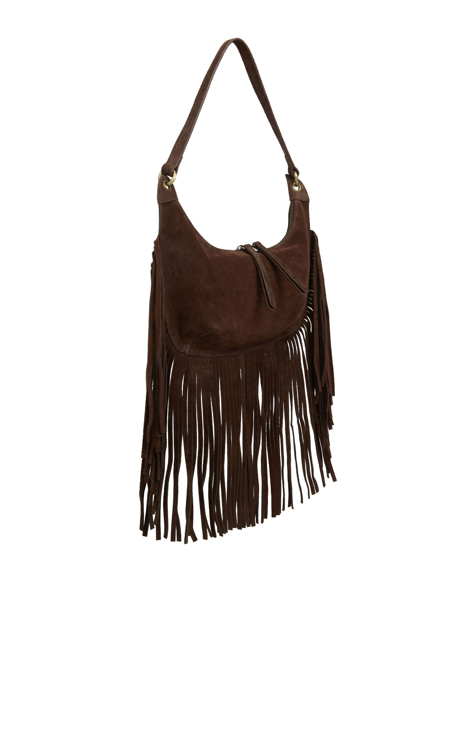 Kahverengi Püsküllü Kadın Süet Çanta