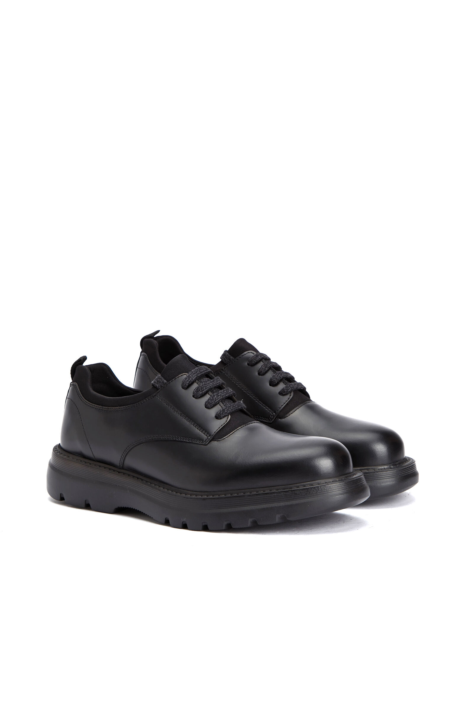 Black Stretch Detailed Men's Leather Shoes