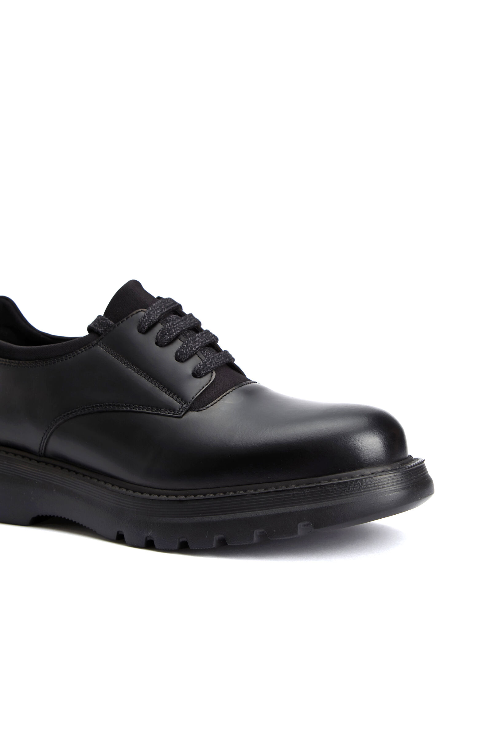 Black Stretch Detailed Men's Leather Shoes