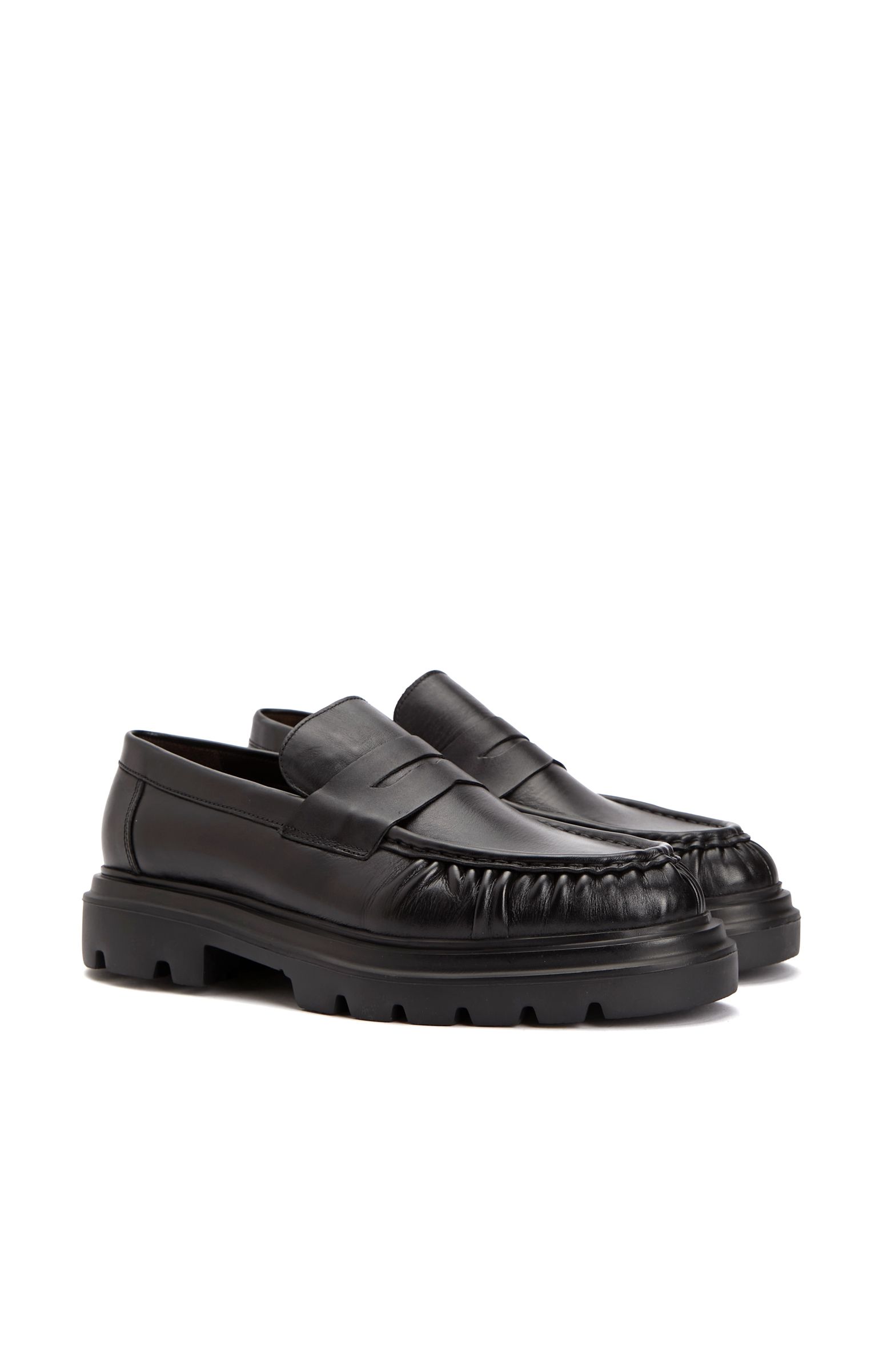 Black Saddle Detailed Men's Leather Loafer