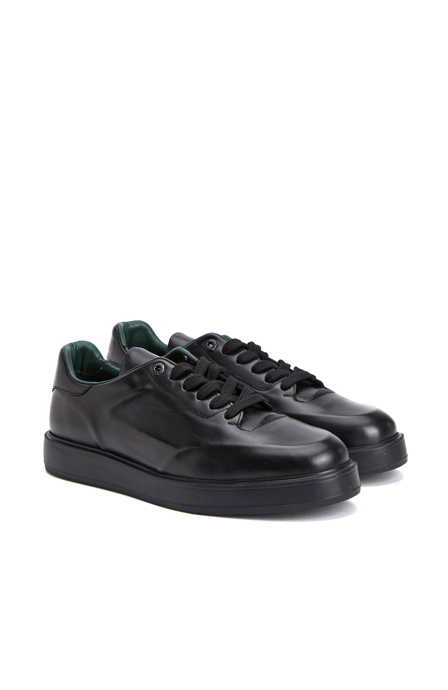 Black Print Patterned Comfortable Men's Leather Sneakers