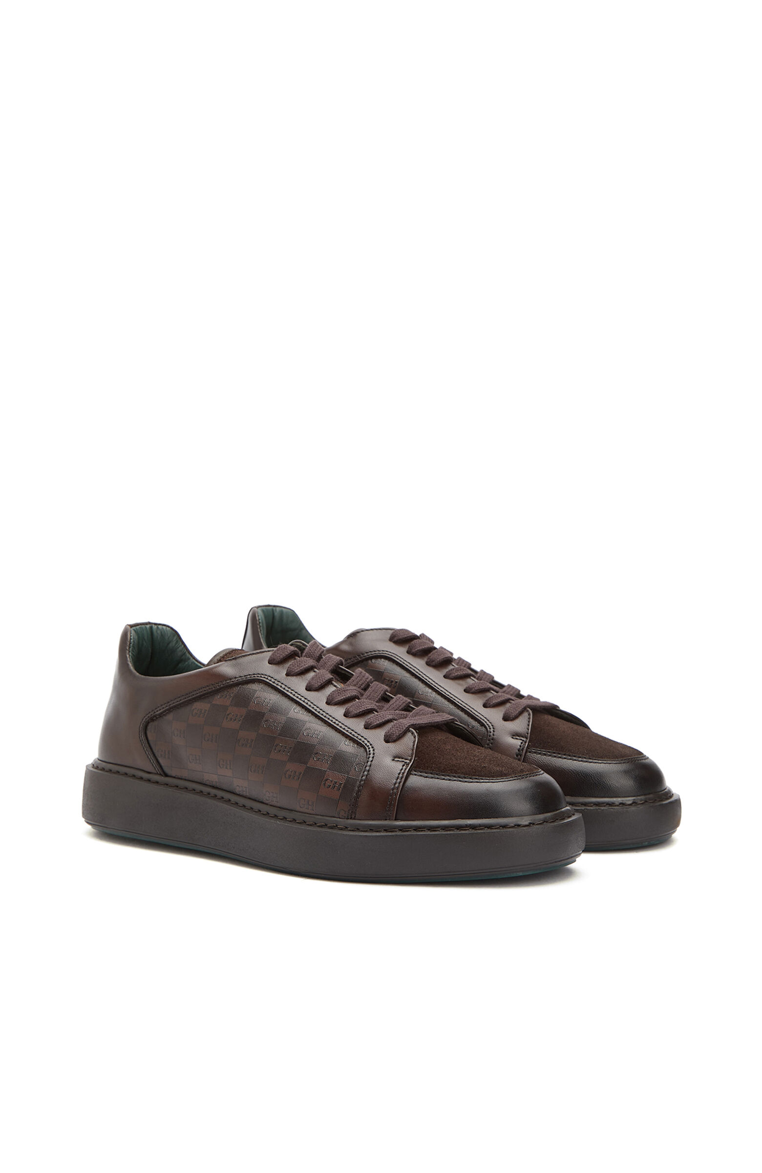 Kahverengi GH Baskılı Erkek Deri Sneaker