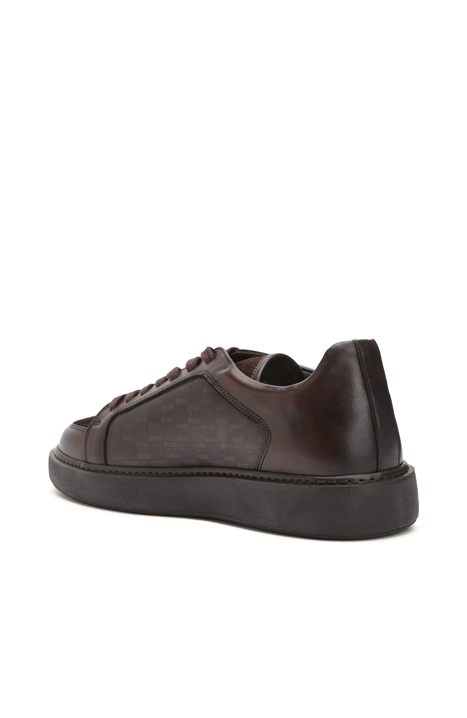 Kahverengi GH Baskılı Erkek Deri Sneaker