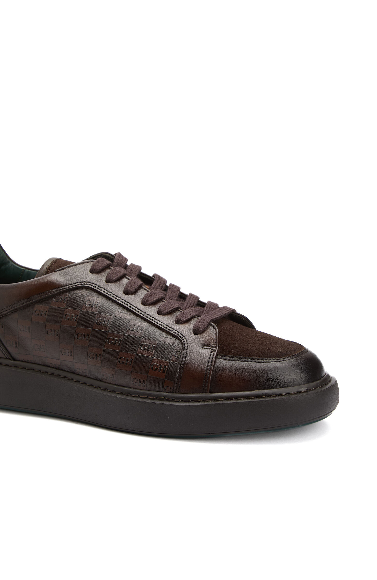Kahverengi GH Baskılı Erkek Deri Sneaker