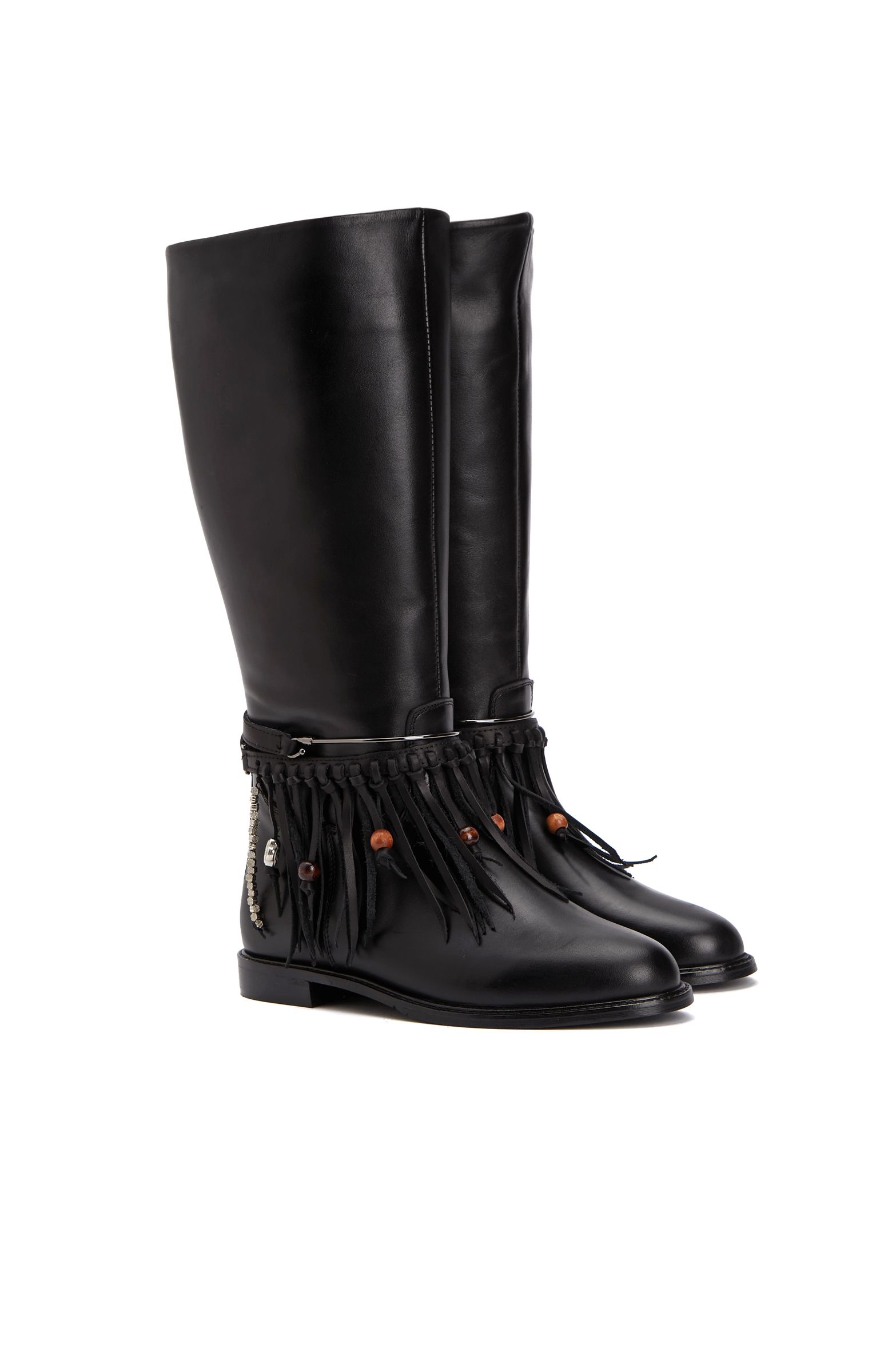 Black Tassel Detailed Women's Leather Boots