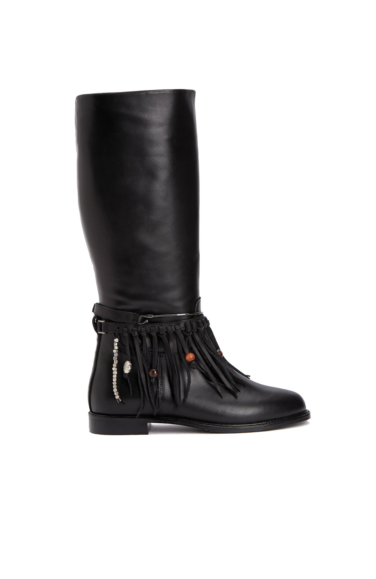 Black Tassel Detailed Women's Leather Boots