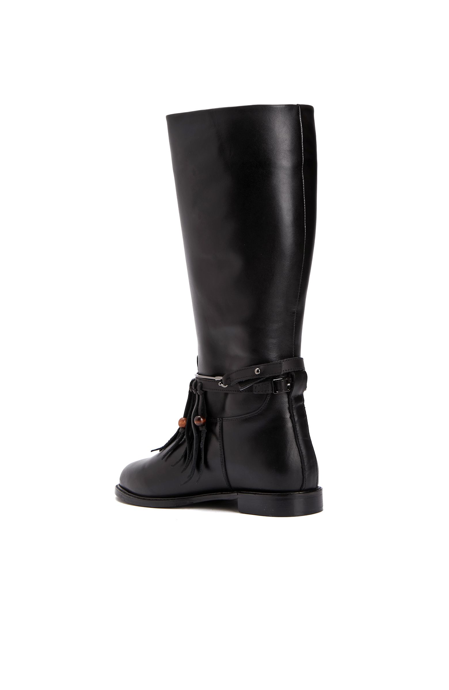 Black Tassel Detailed Women's Leather Boots