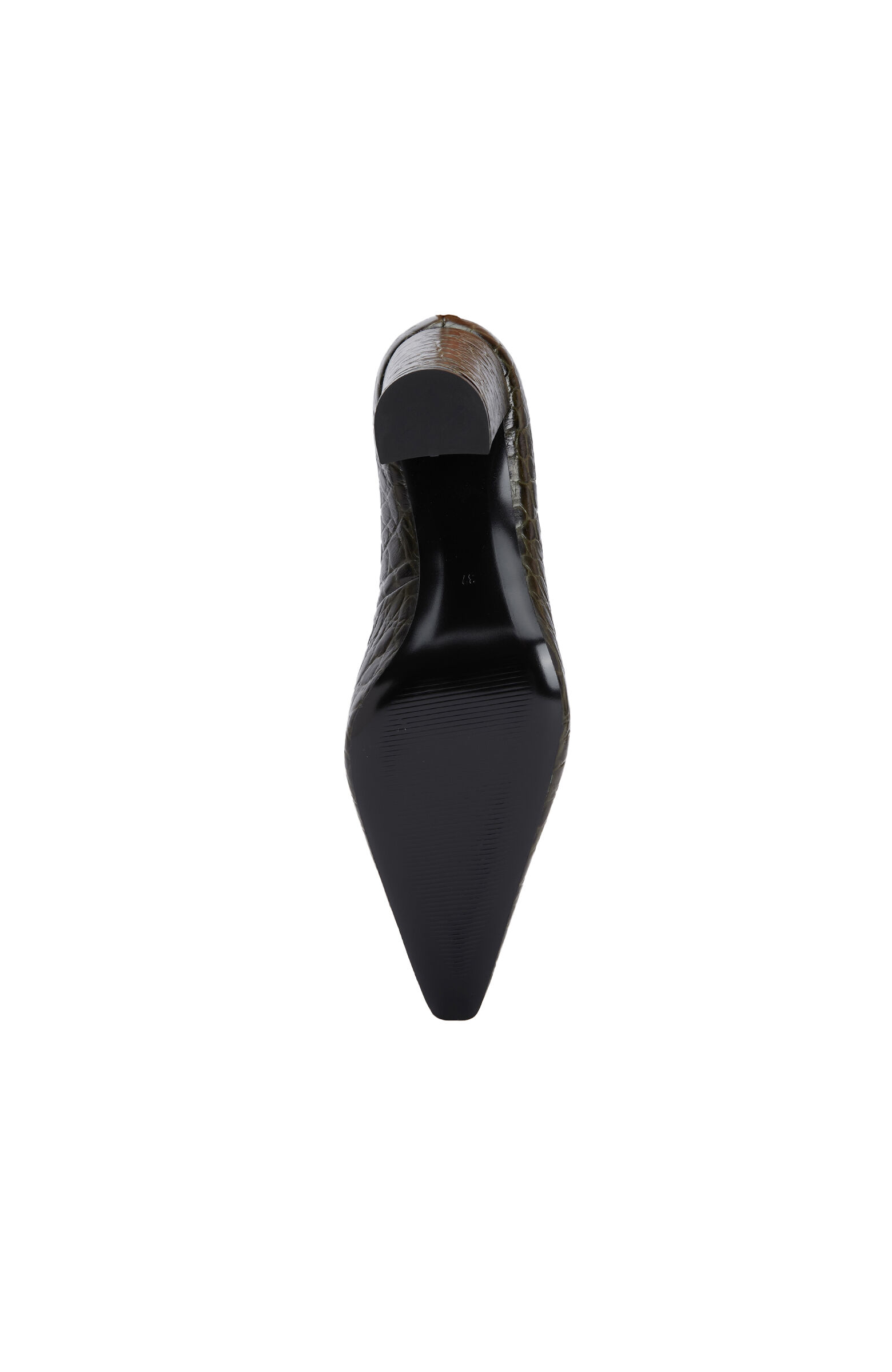 Haki Kroko Detaylı Deri Stiletto