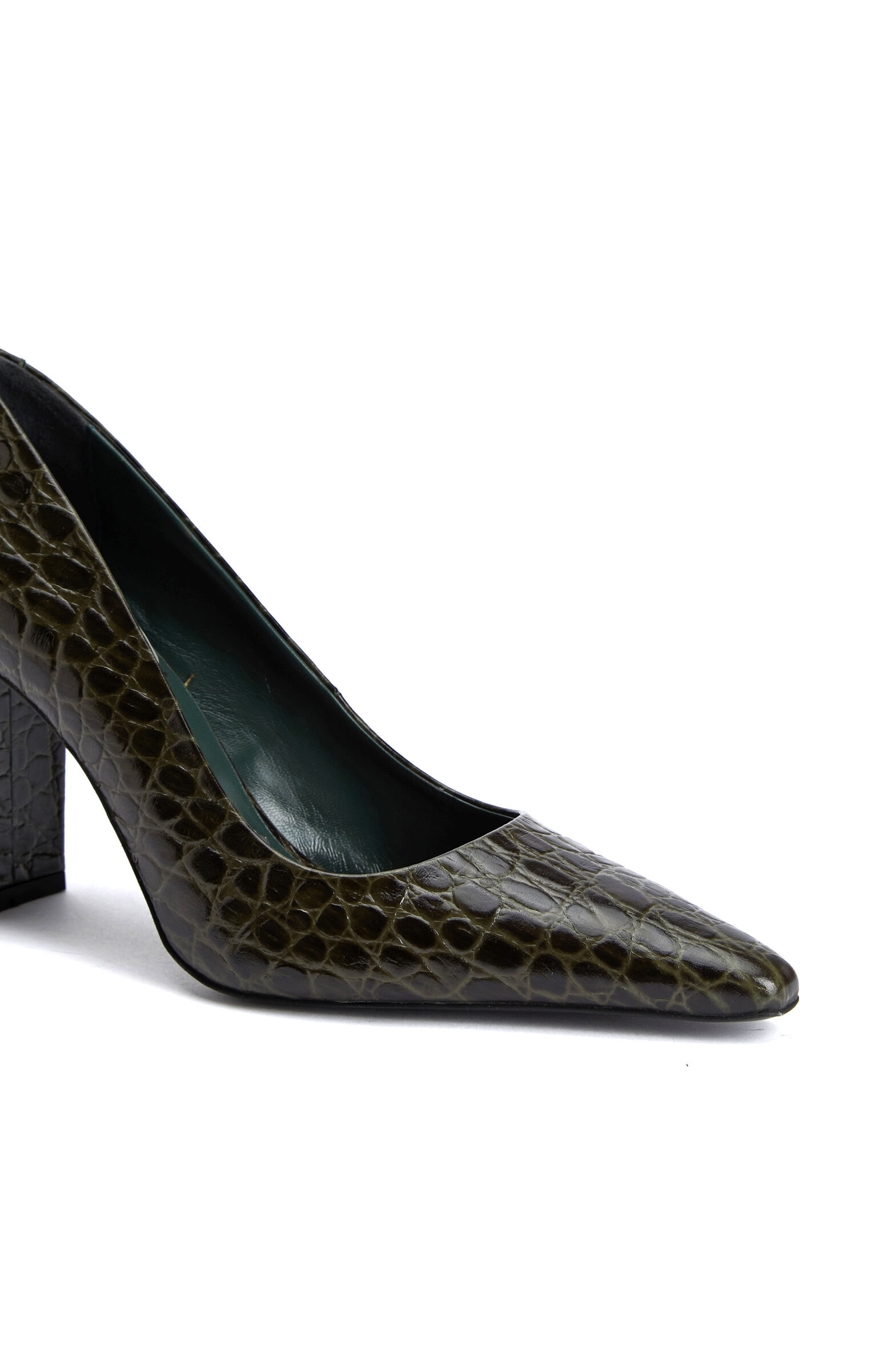 Haki Kroko Detaylı Deri Stiletto