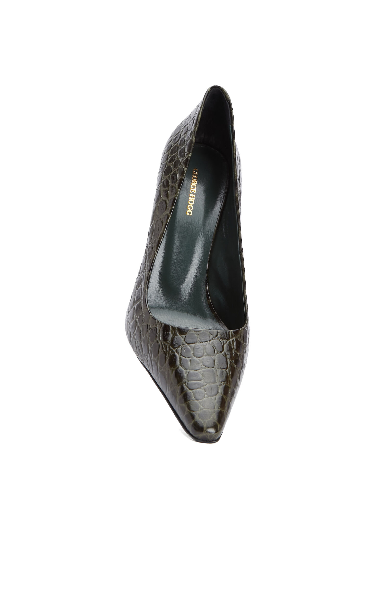 Haki Kroko Detaylı Deri Stiletto