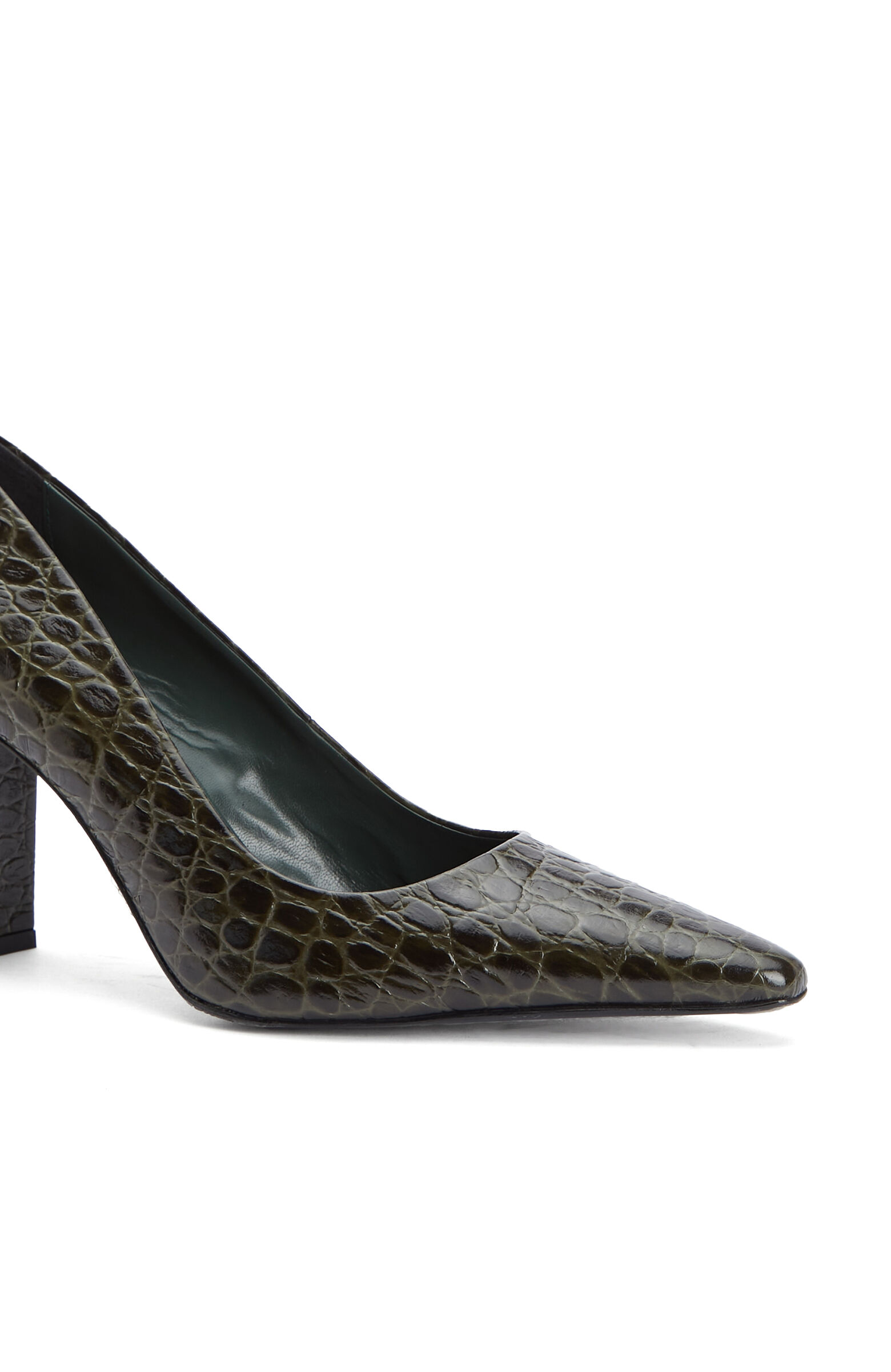 Haki Kroko Detaylı Deri Stiletto