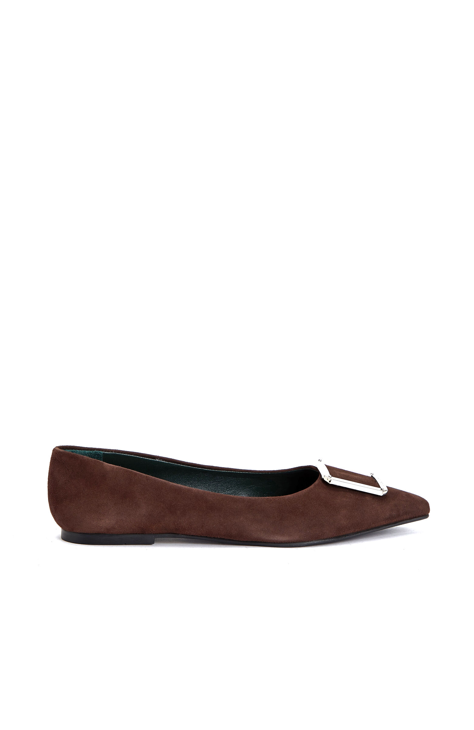 Brown Buckle Detailed Women's Suede Ballet Flats