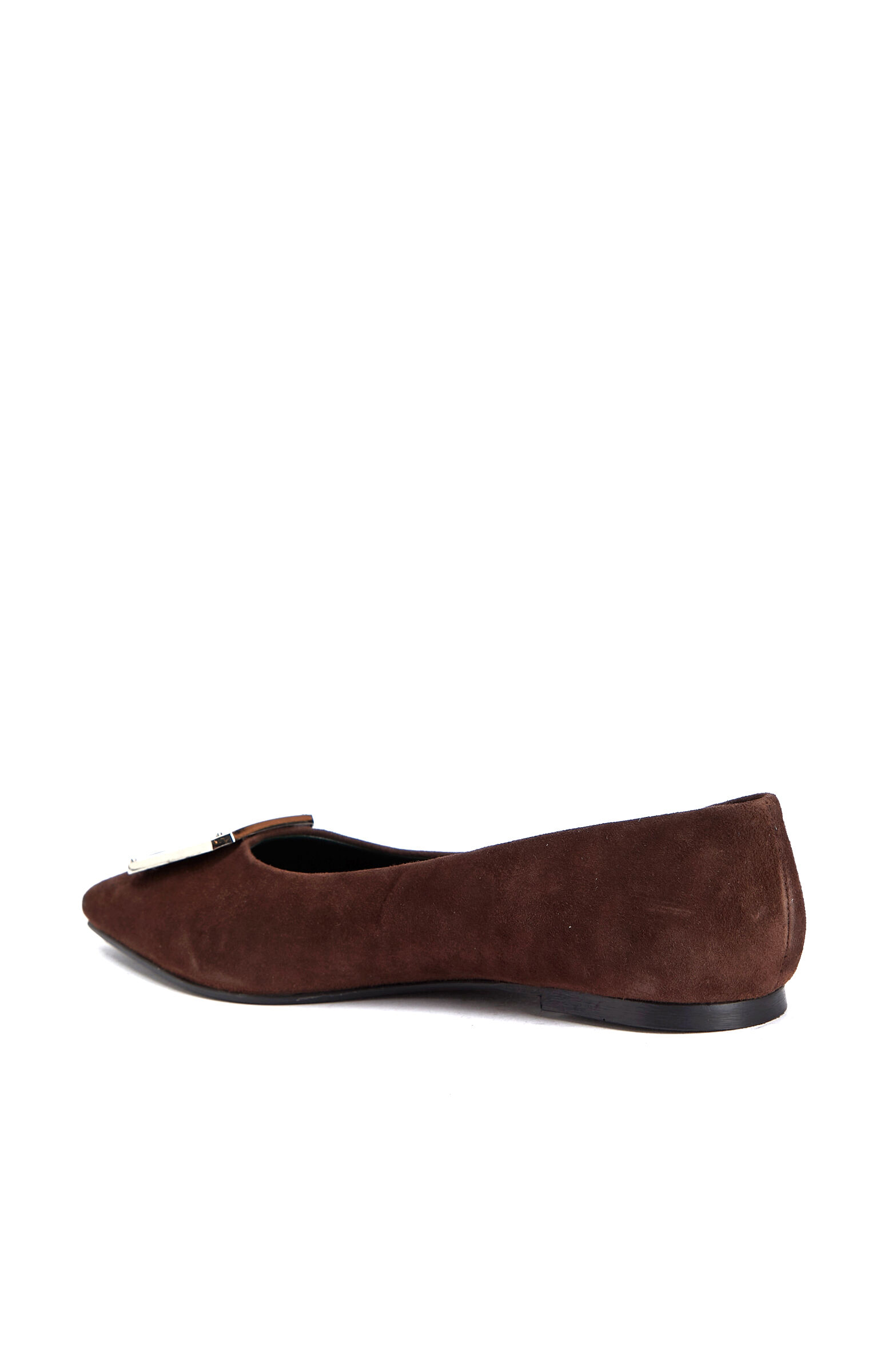 Brown Buckle Detailed Women's Suede Ballet Flats