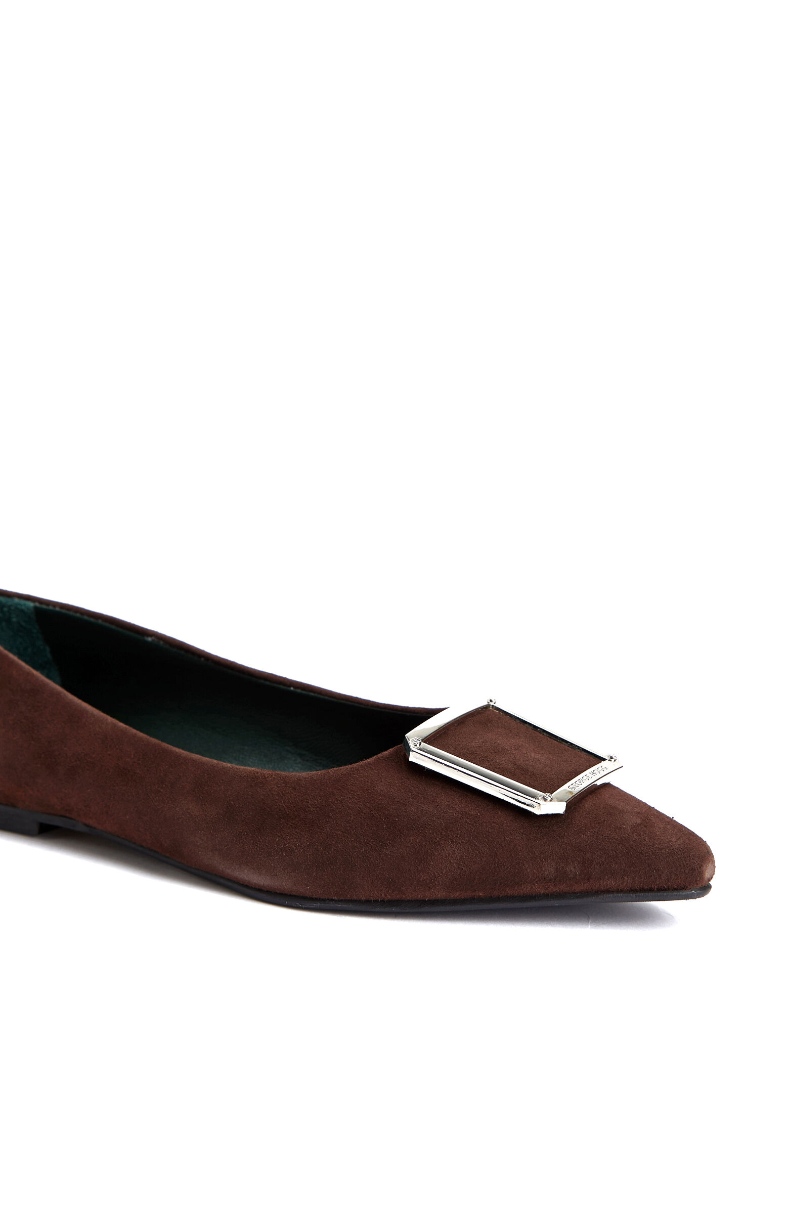 Brown Buckle Detailed Women's Suede Ballet Flats