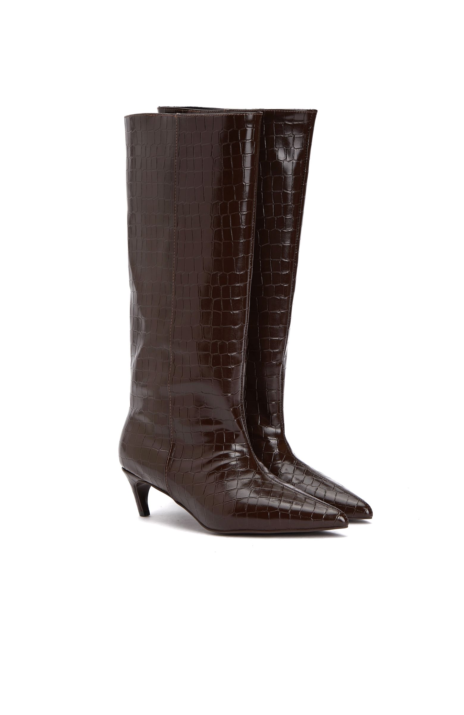 Brown Crocodile Textured Women's Boots