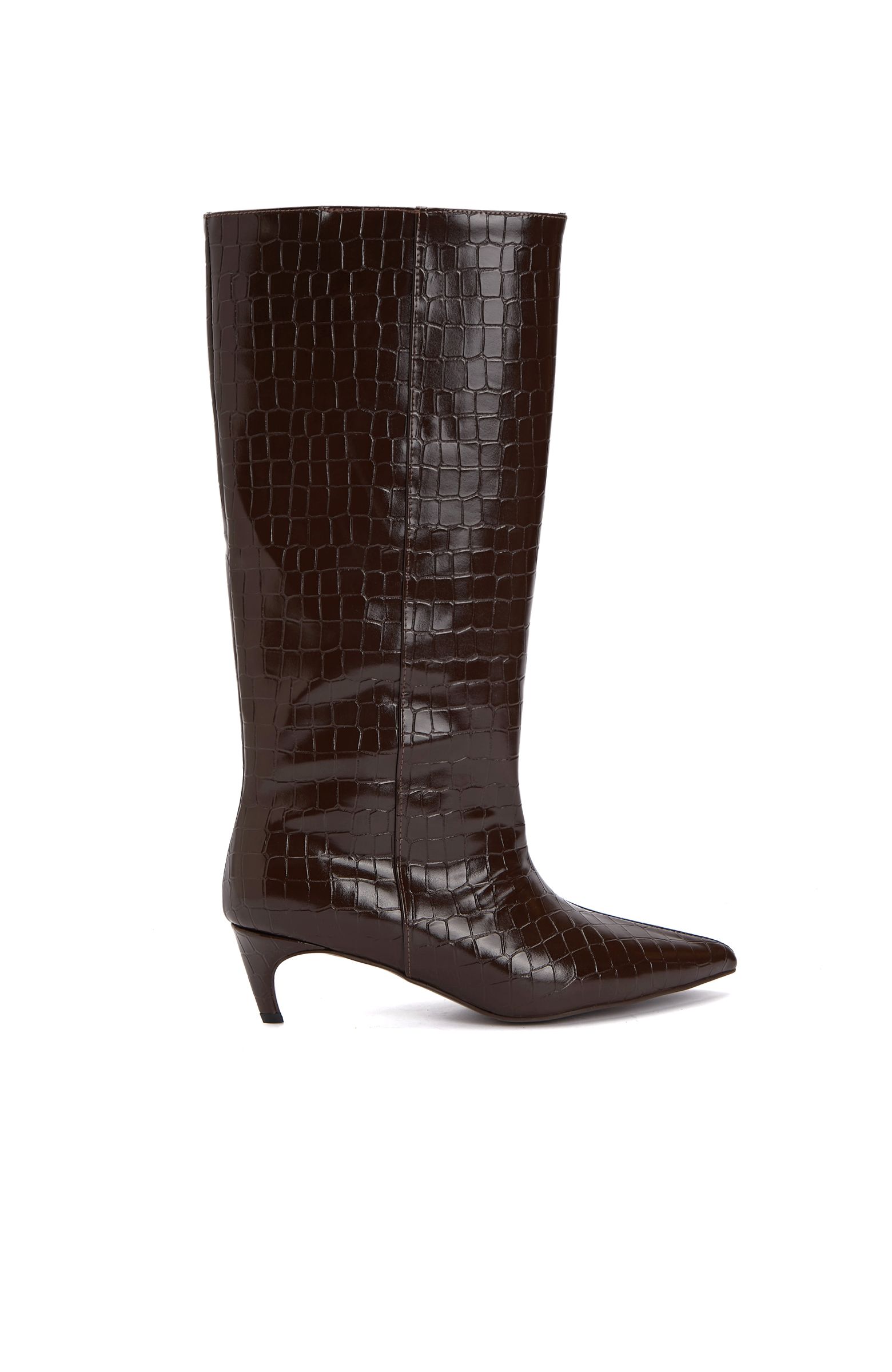 Brown Crocodile Textured Women's Boots