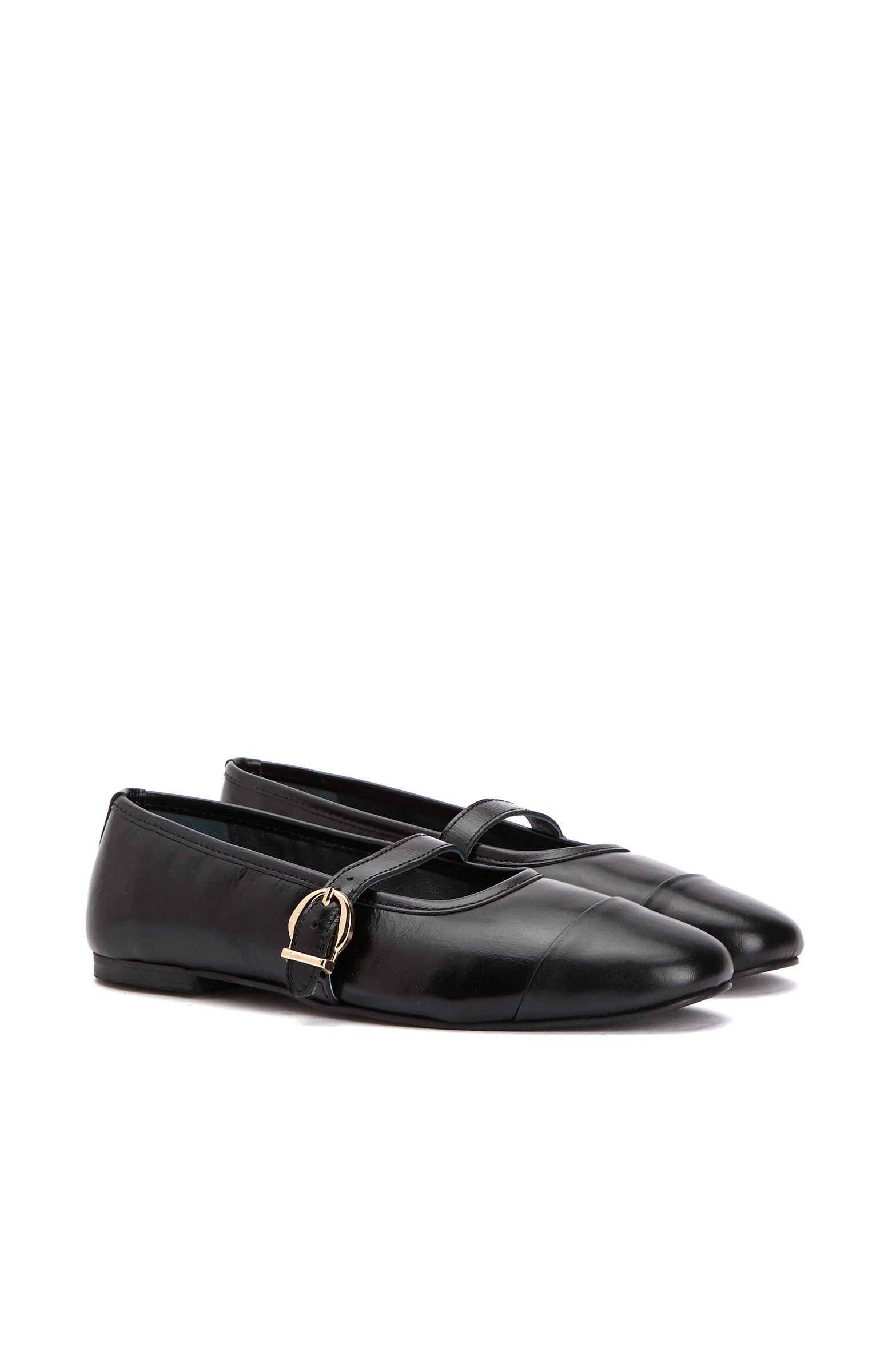 Burgundy Buckle Detailed Women's Leather Ballet Flats