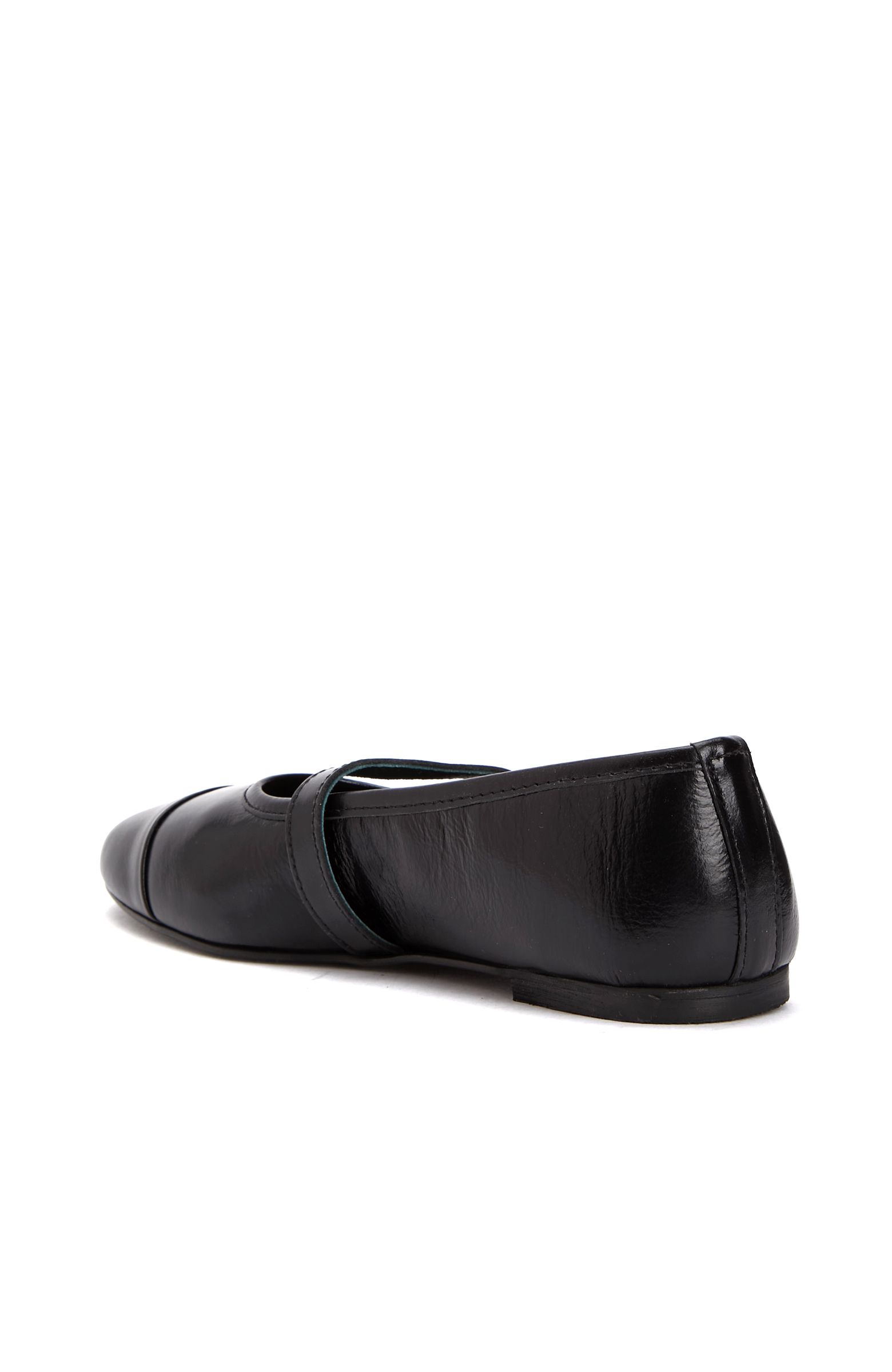 Black Buckle Detailed Women's Leather Ballet Flats