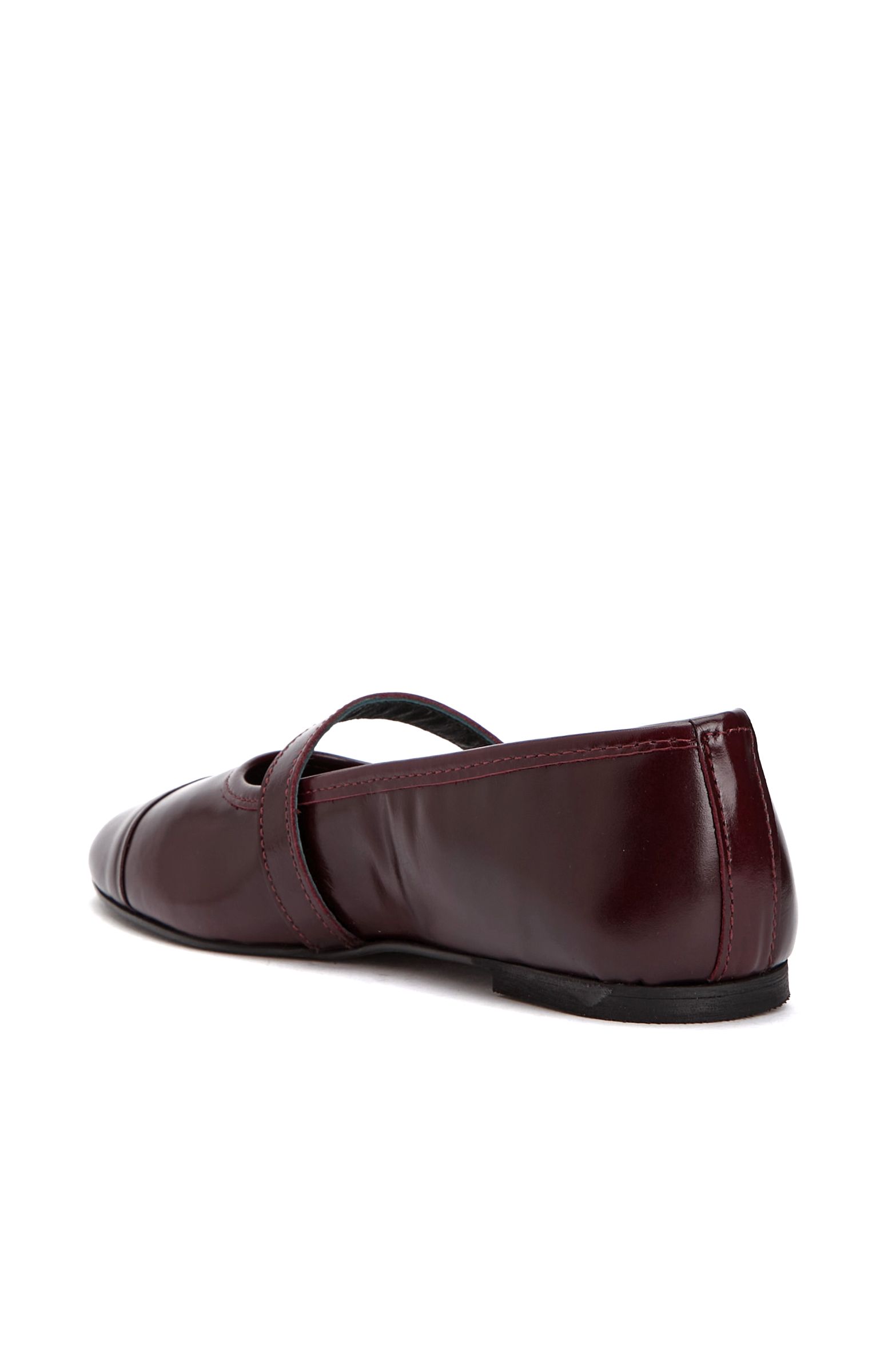 Burgundy Buckle Detailed Women's Leather Ballet Flats