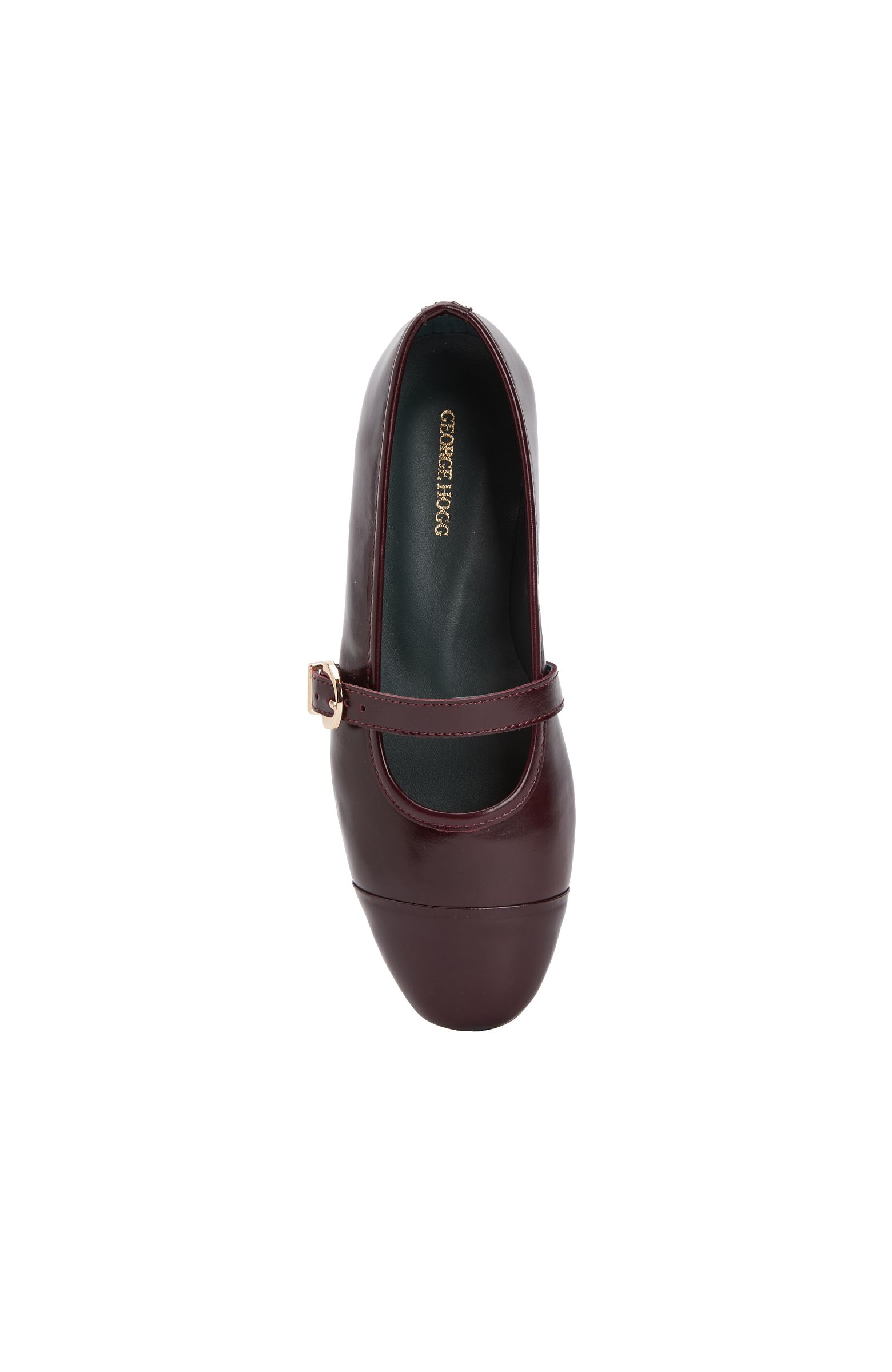 Burgundy Buckle Detailed Women's Leather Ballet Flats