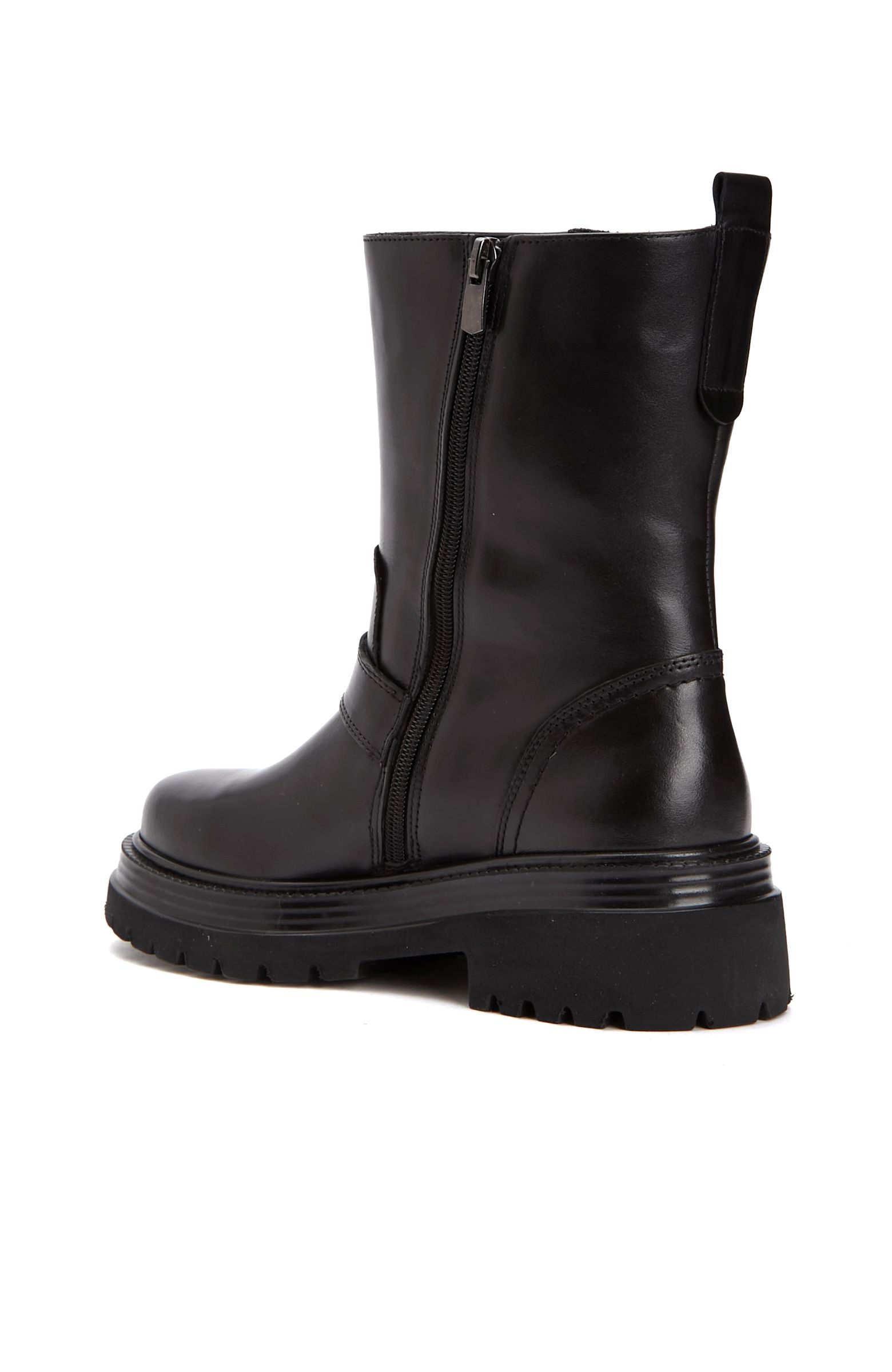 Black Buckle Detailed Women's Leather Boots