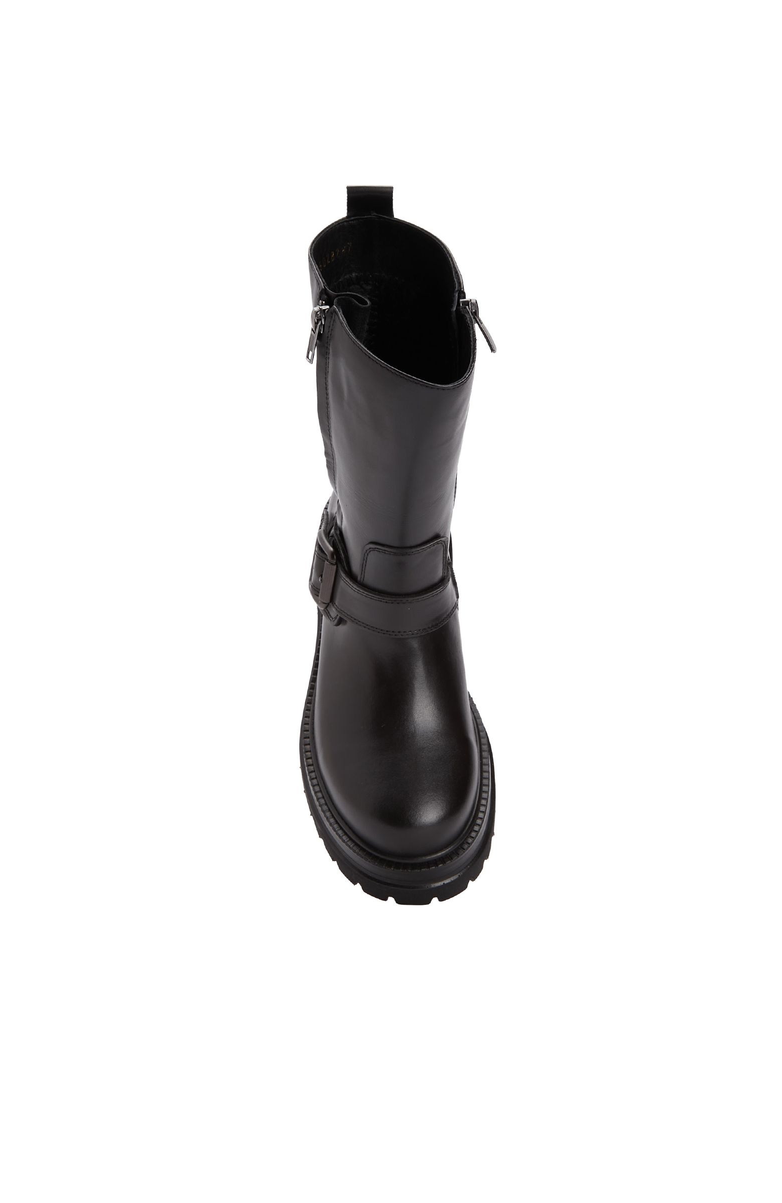 Black Buckle Detailed Women's Leather Boots