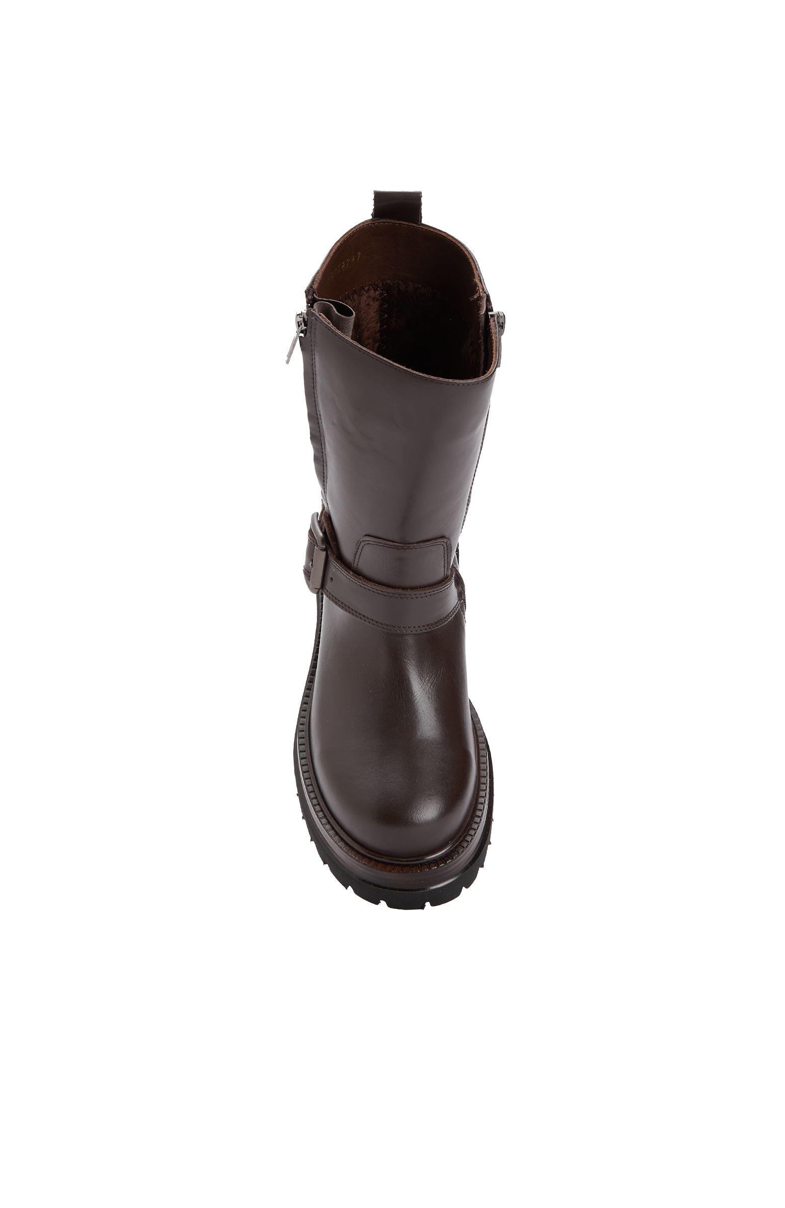 Brown Buckle Detailed Women's Leather Boots