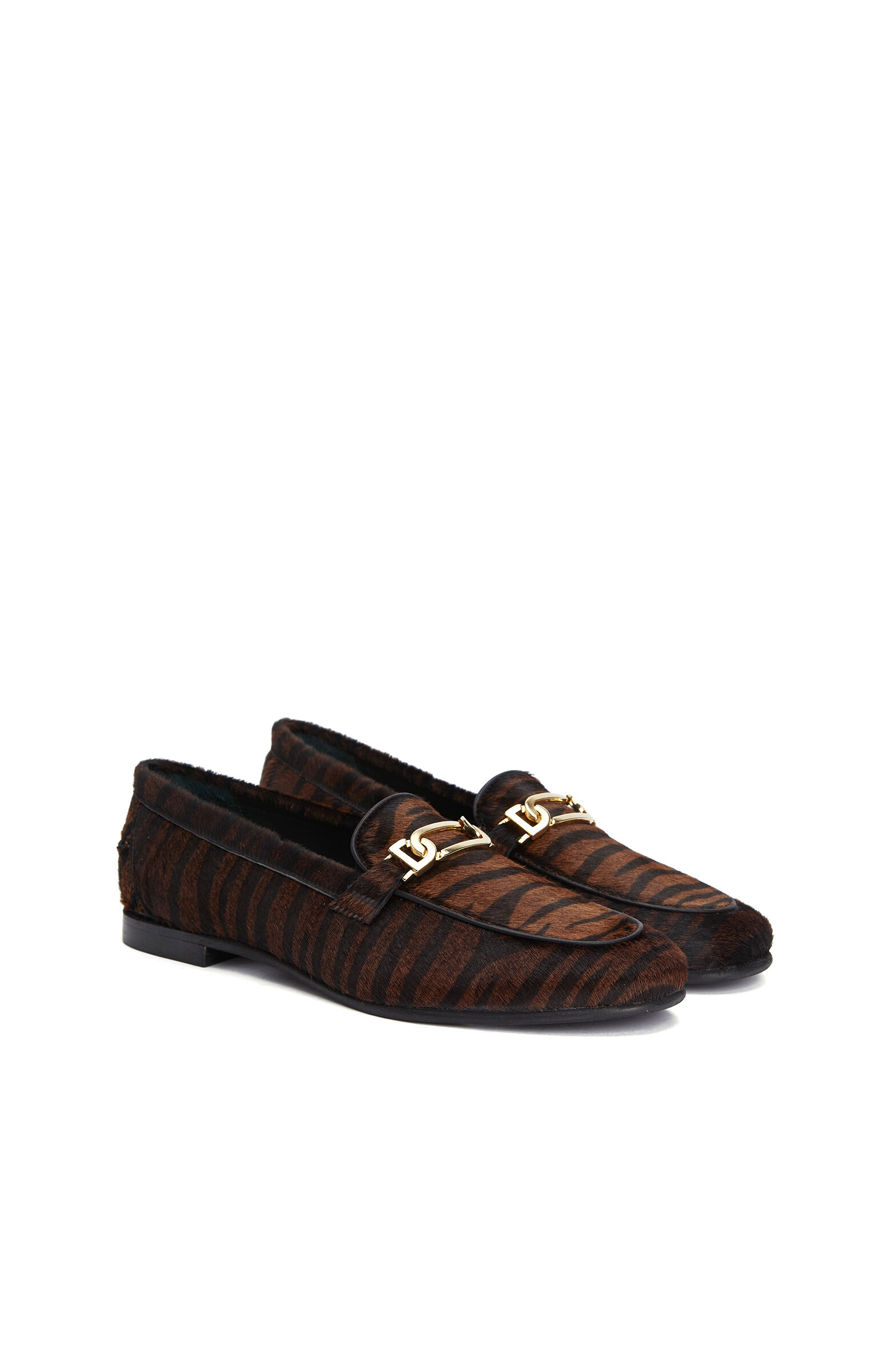Siyah Zebra Desenli Kadın Deri Loafer