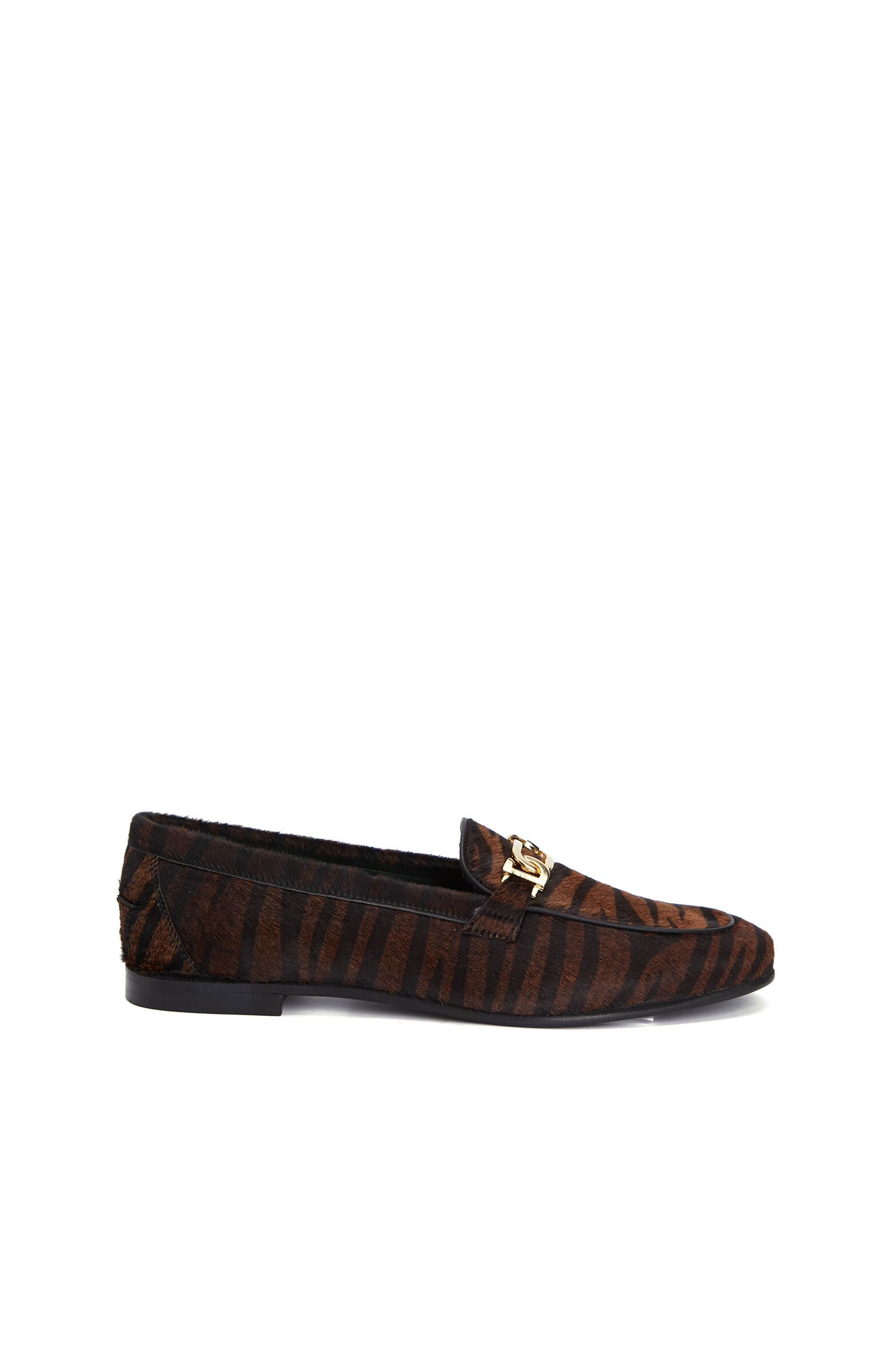 Siyah Zebra Desenli Kadın Deri Loafer