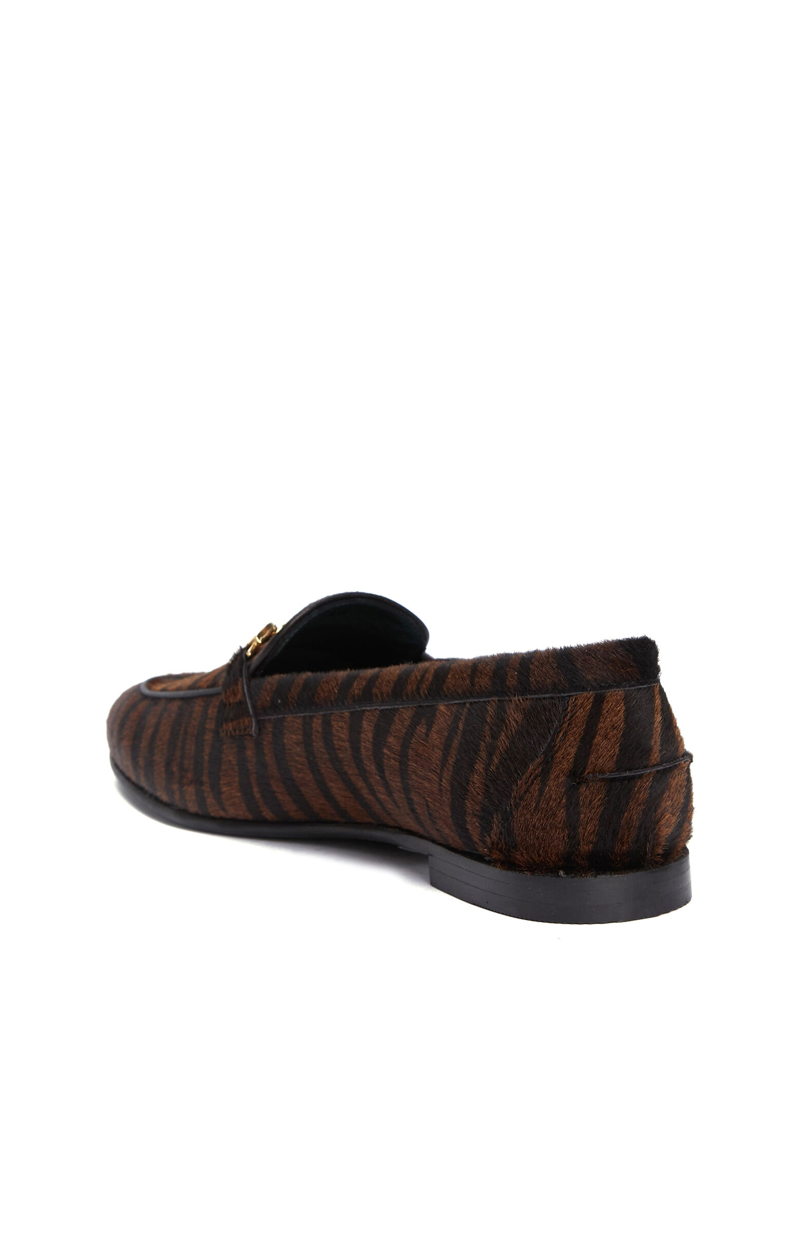 Siyah Zebra Desenli Kadın Deri Loafer