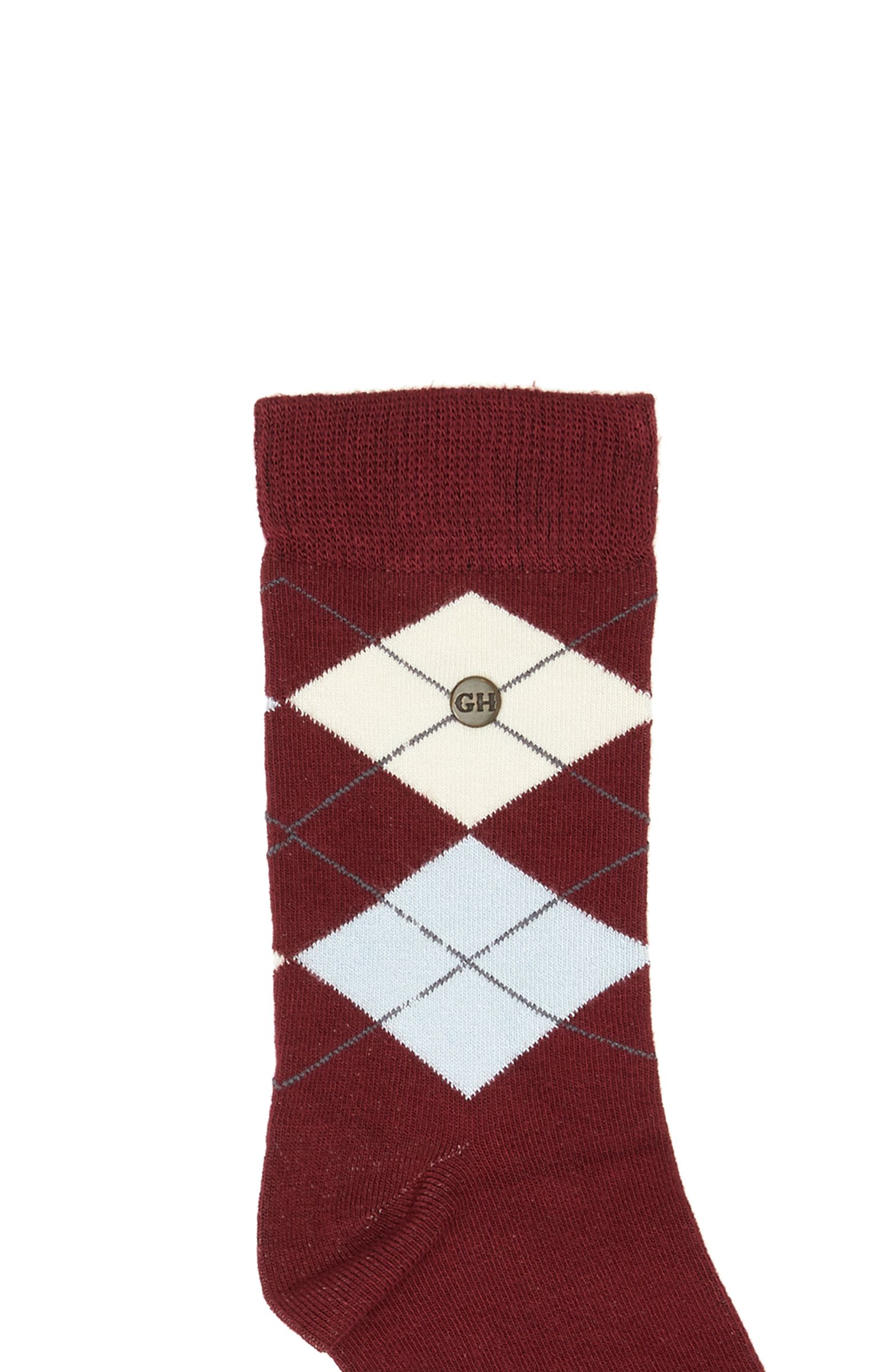 Bordo Baklava Desenli Çorap